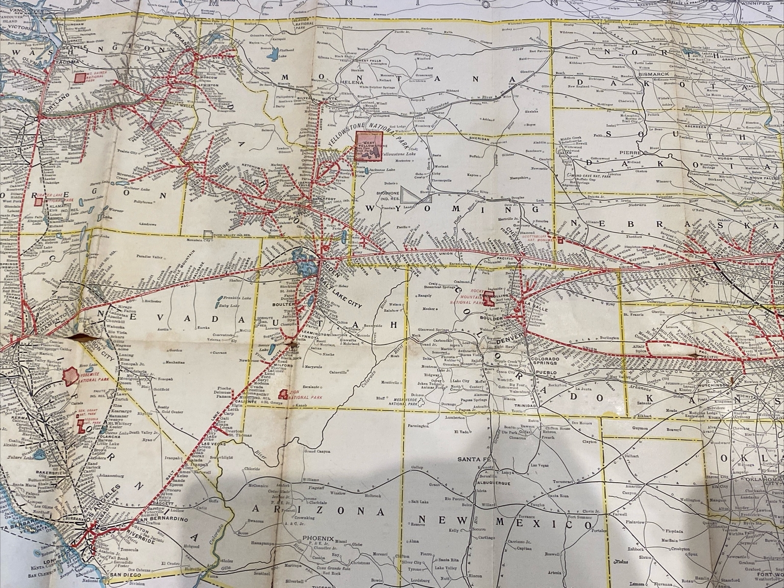 Vintage Union Pacific System Overland Route Railroad Train Map United States