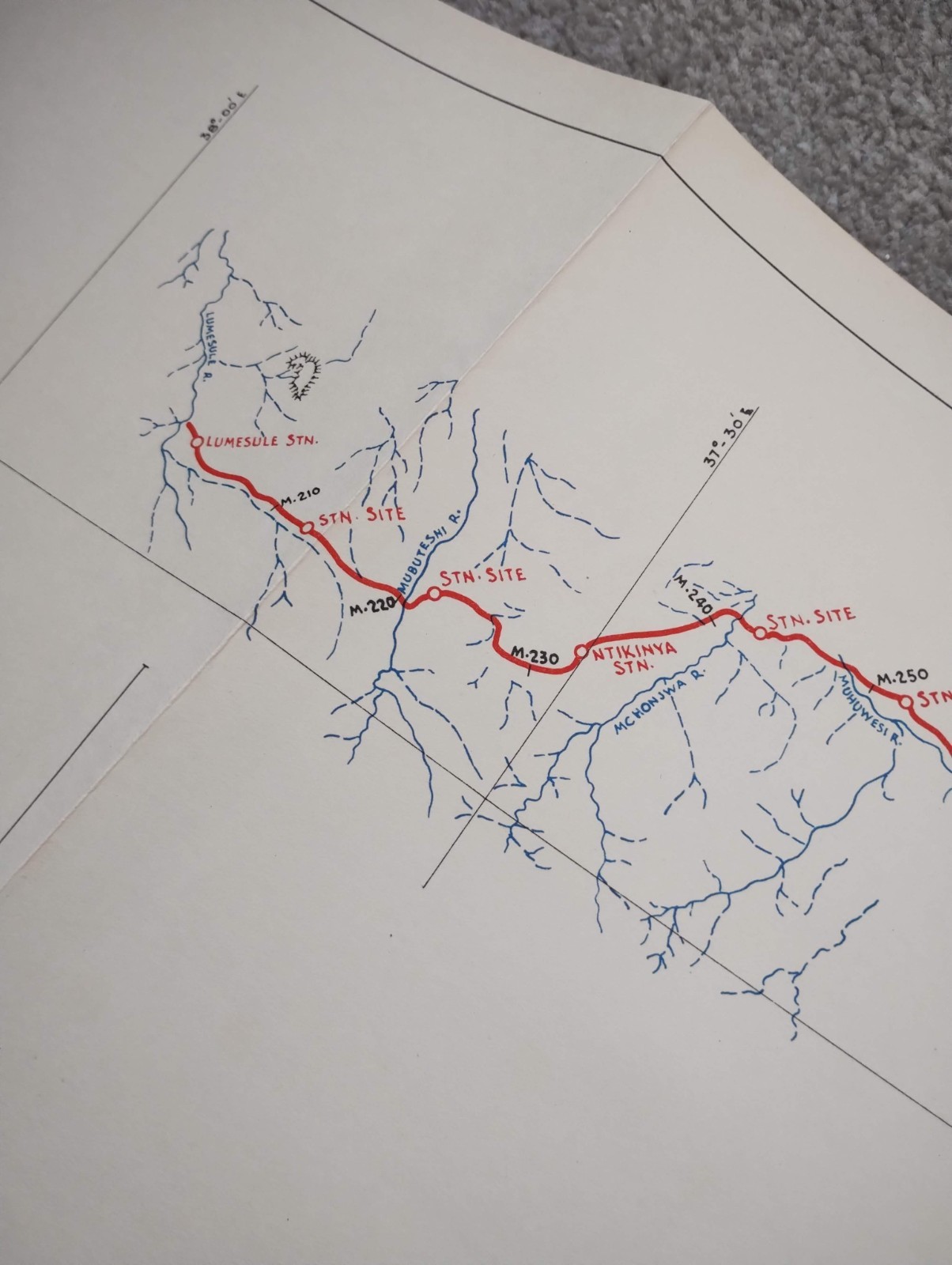 1952 East African Railways Map of Route: Lumesule to Ngaka Junction (Tanzania)