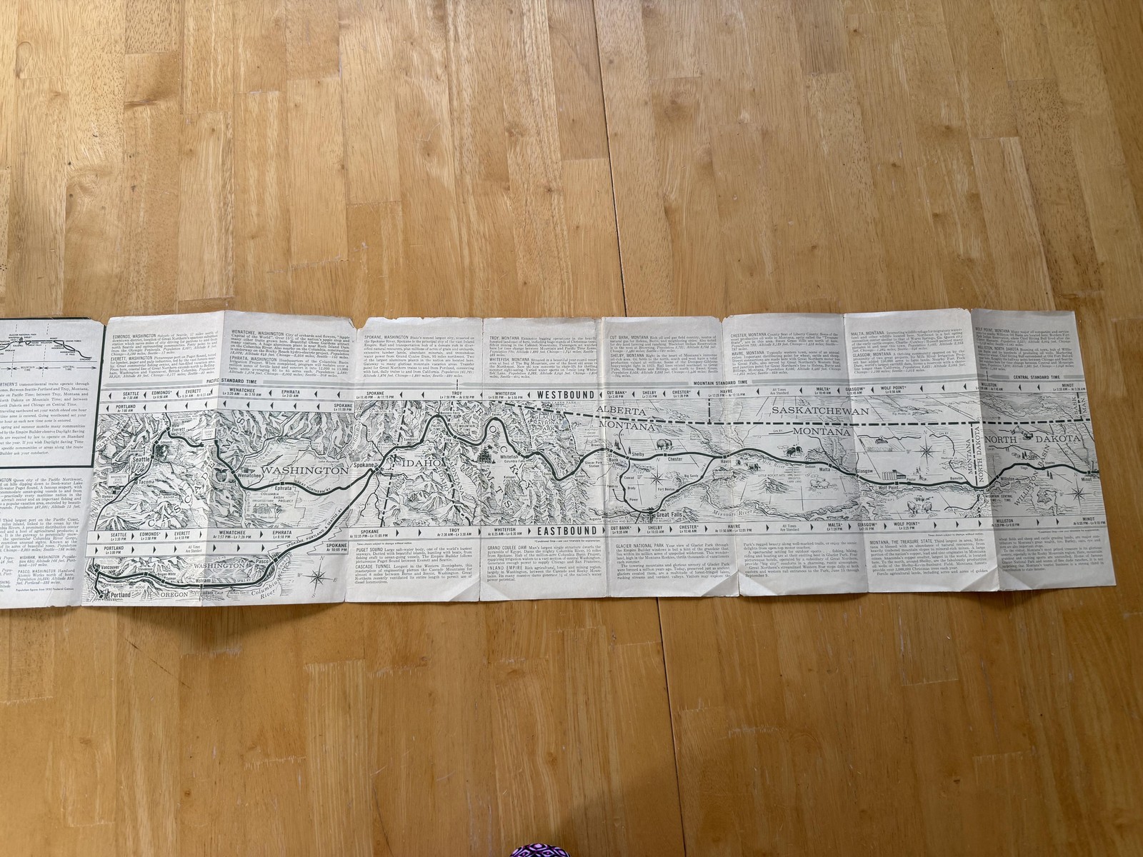 Vintage Great Northern Railway Empire Builder Route Map Brochure Black White USA