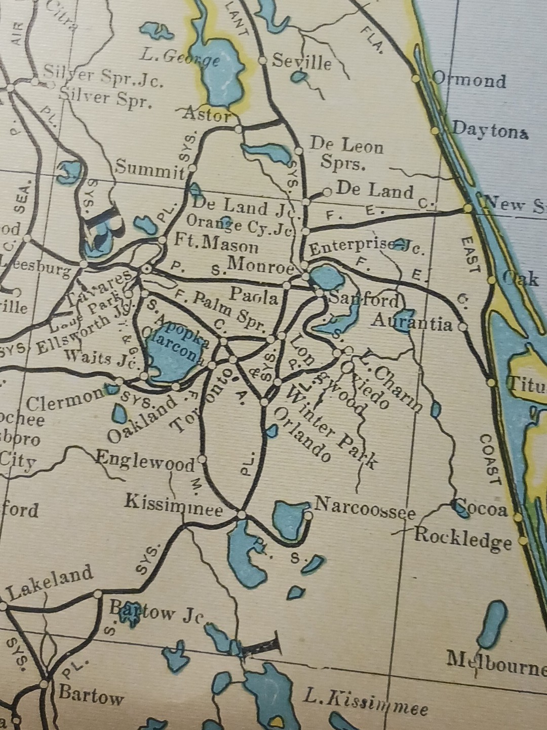 ~1906 Train Route Map of FLORIDA Railroad Lines stations Vintage Original 9×11″