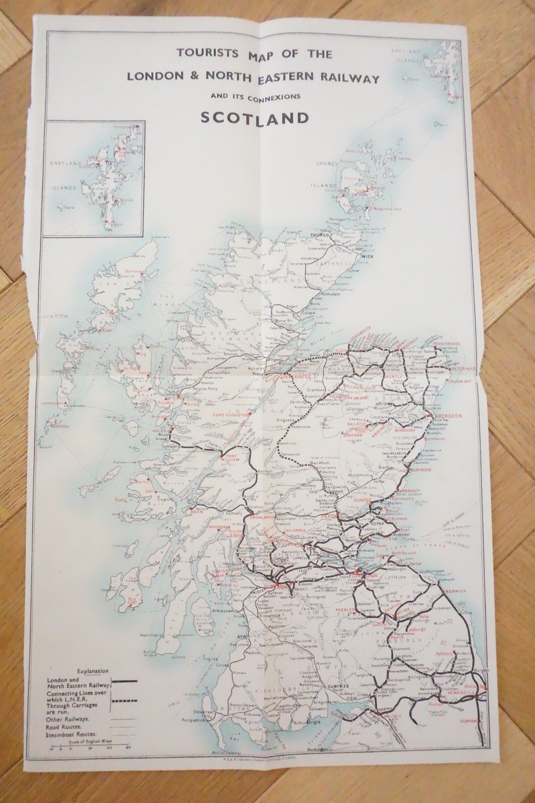1930s LNER Scotland Connections Railway Map 38cm x 23cm