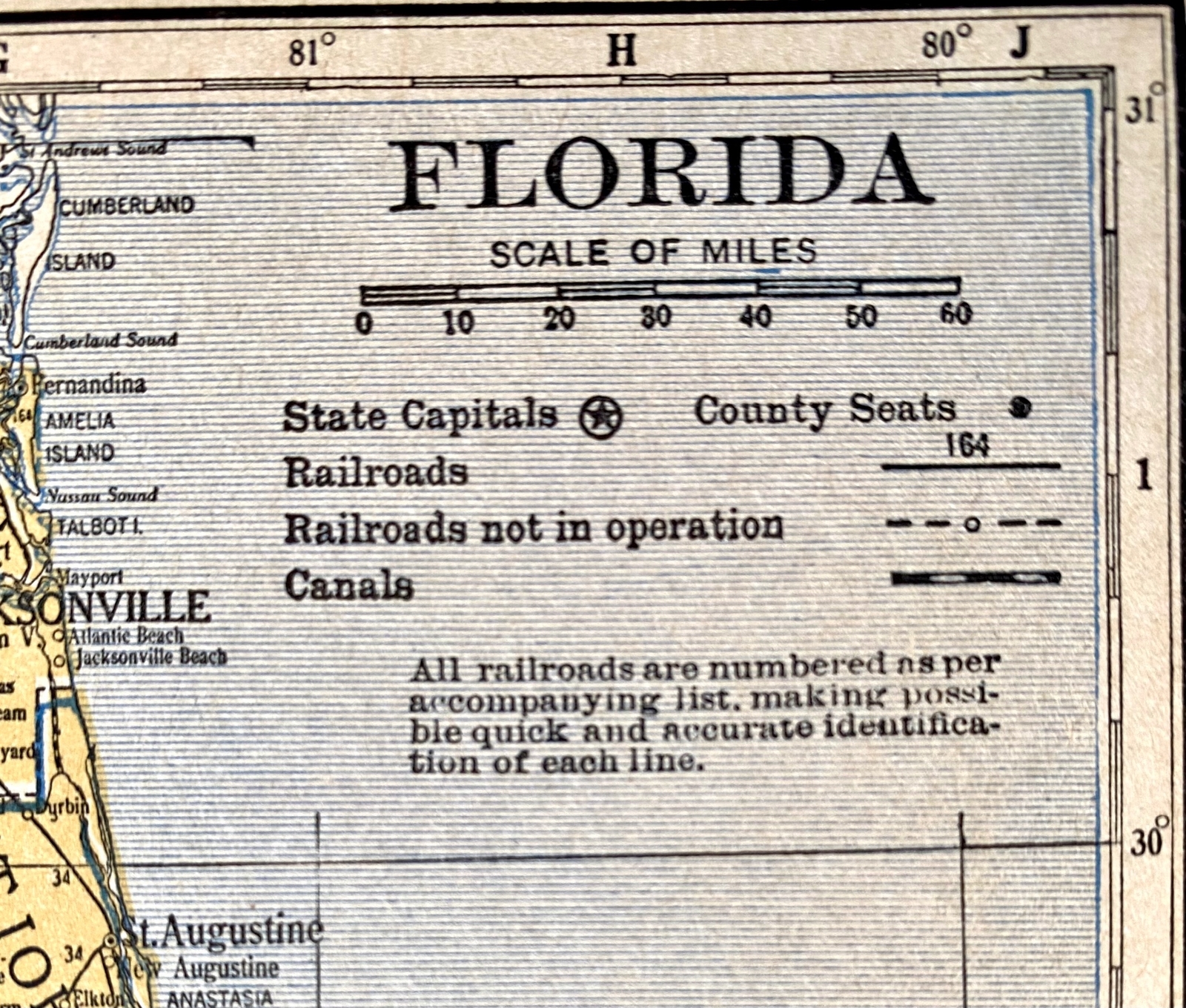 FLORIDA & GEORGIA Original c 1935 County & Railroad Maps. Hammond & Co. 9×12″