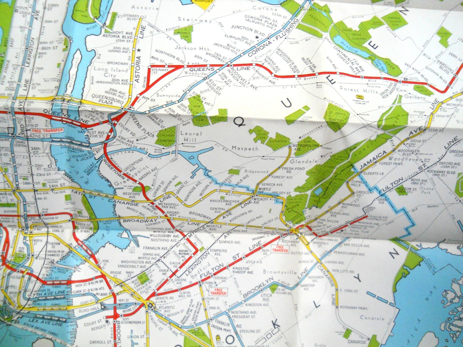 Vintage 1947 Hagstrom’s Map of New York / Subways Elevated Lines