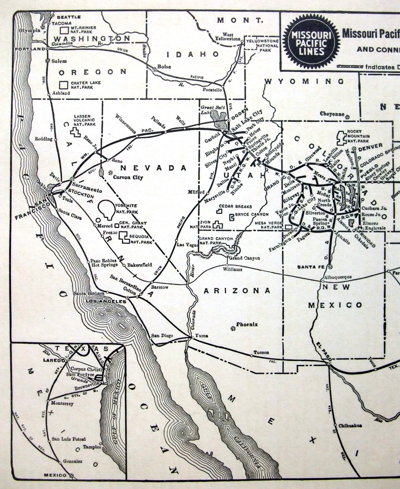 Missouri Pacific Railroad – Original 1926 System Map. Antique