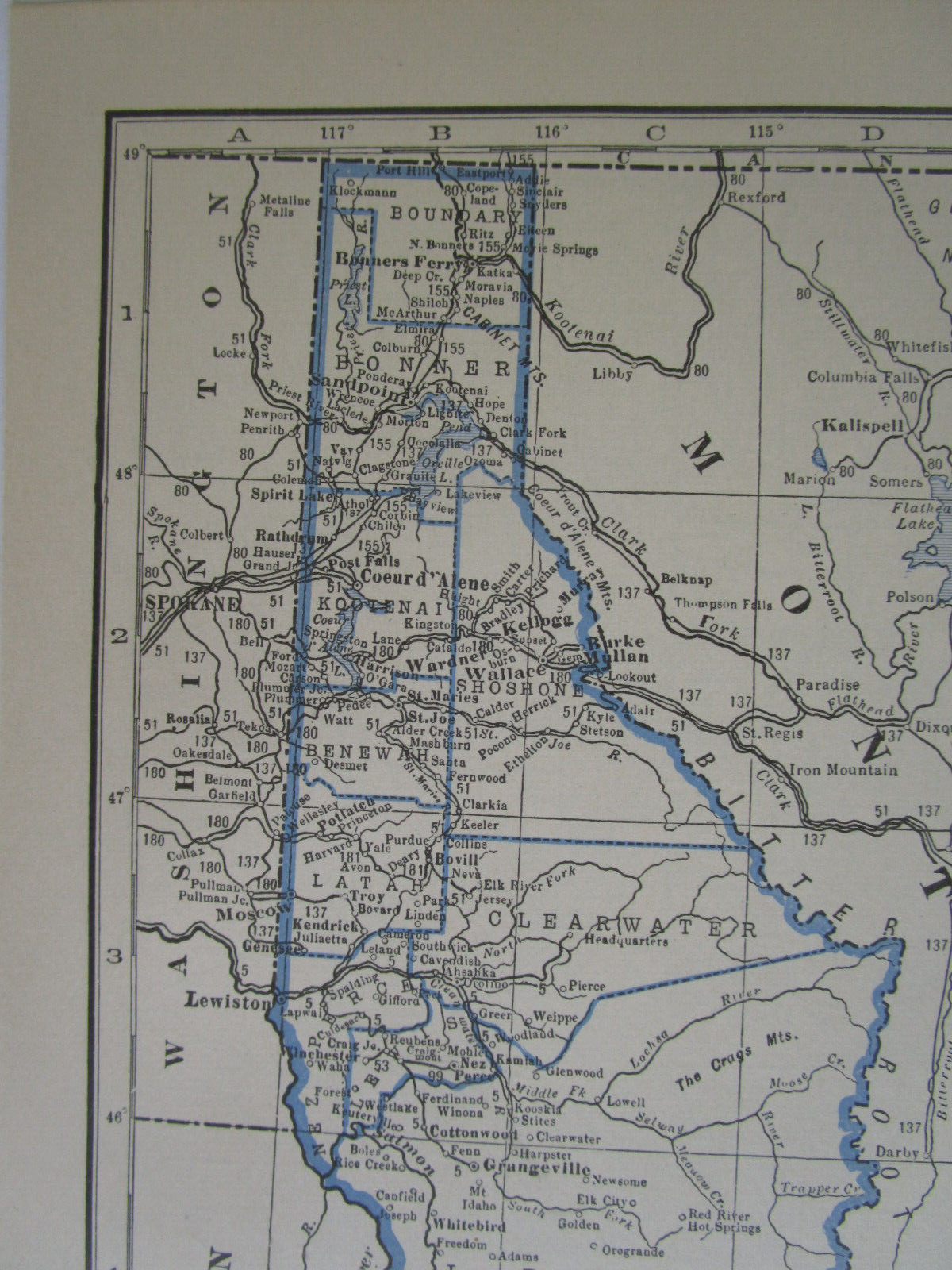 IL ID 1931 ILLINOIS RAILROAD Map McCOMB, INDUSTRY, & LITTLETON RR ~or~ IDAHO