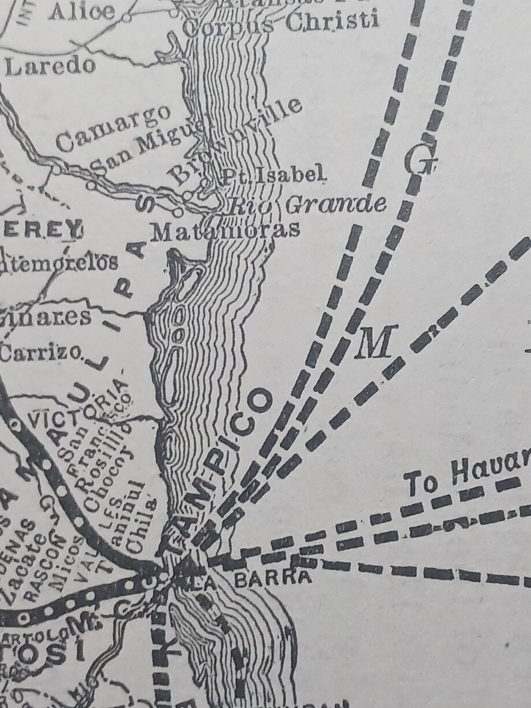~1906 Train Route Map MEXICAN CENTRAL RAILWAY Monterey Tampico Mexico Railroad