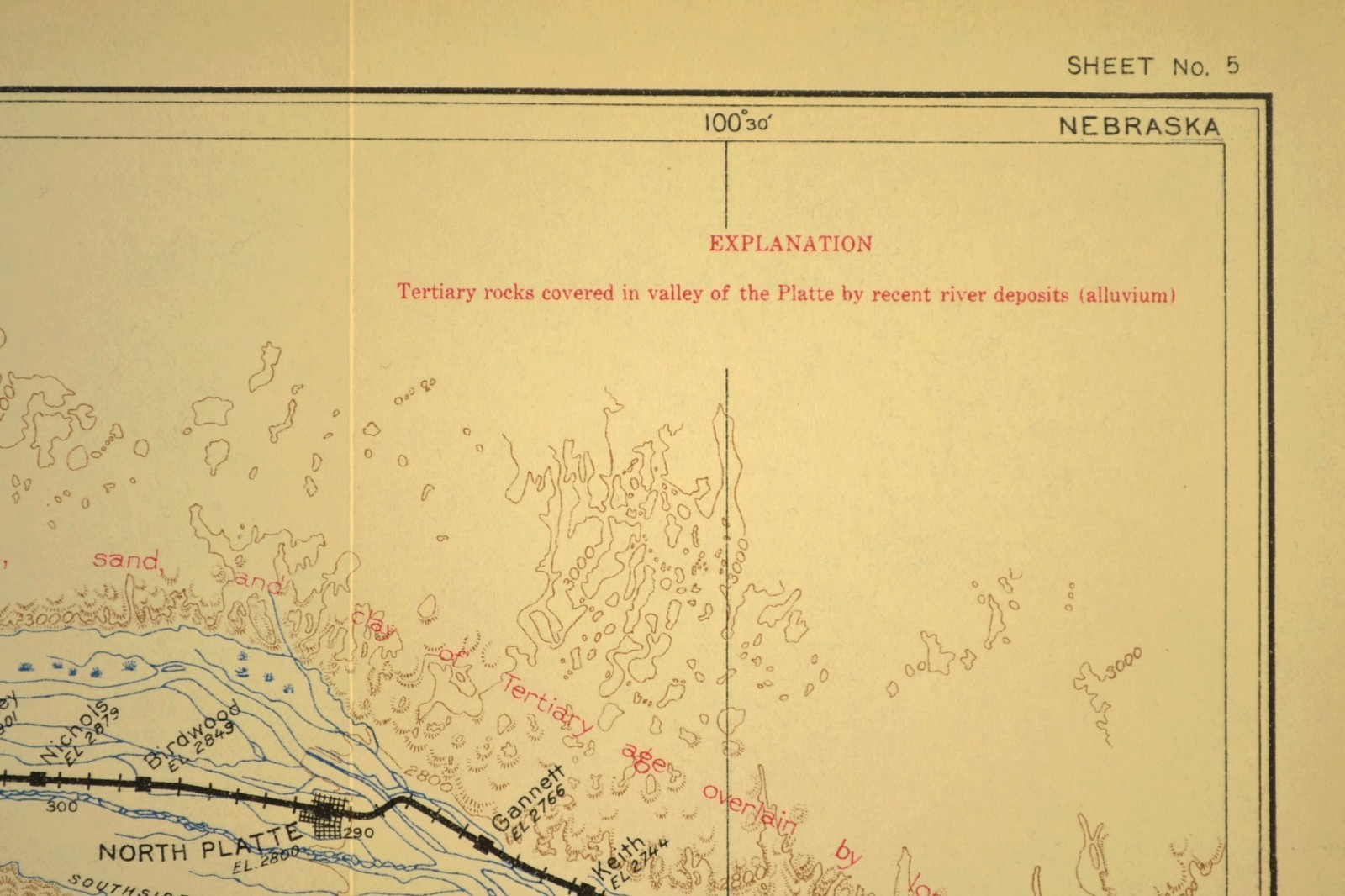 1915 Antique Union Pacific Railroad Map North Platte Nebraska Geological