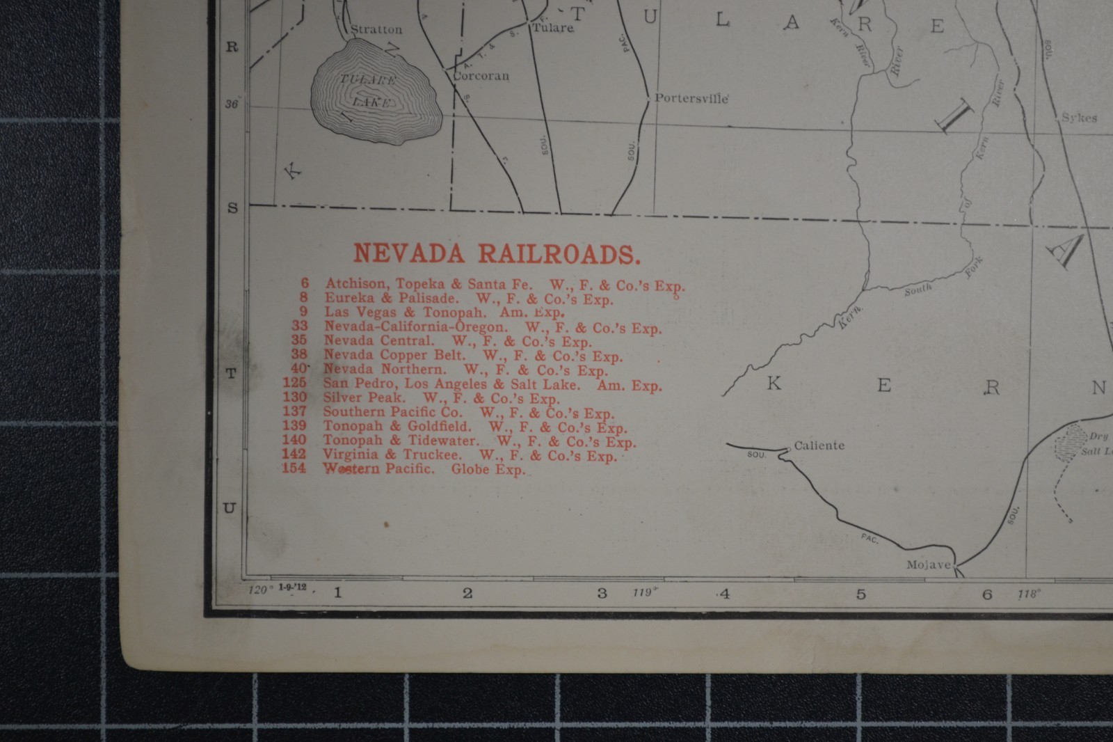 NEVADA – 1912 – RAND-McNALLY NEW COMMERCIAL ATLAS – SHOWS ALL RAILROADS