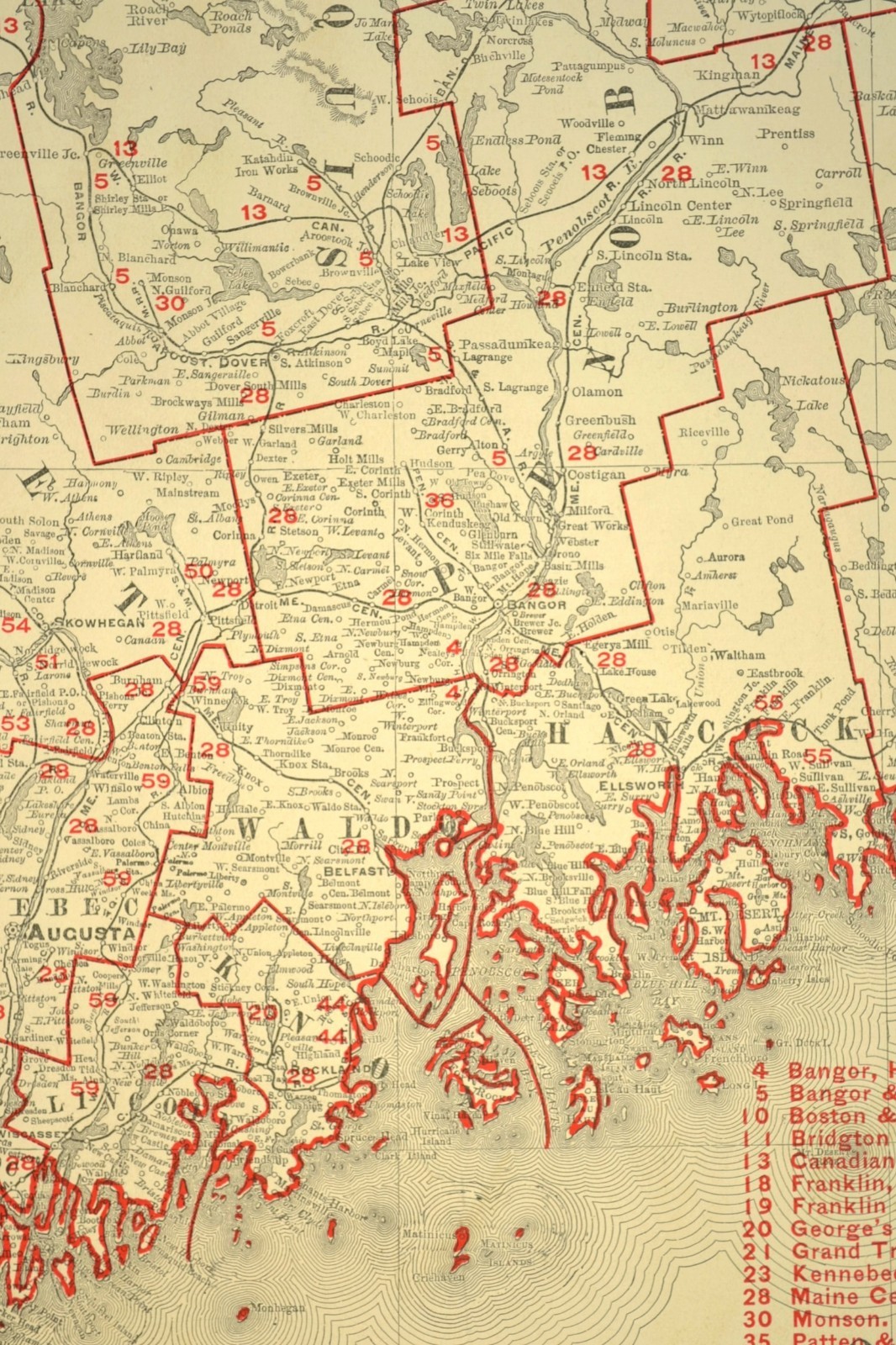 1901 Antique Maine Railroad Map Large Maine Central RR BAR CN RR Atlas Map DATED