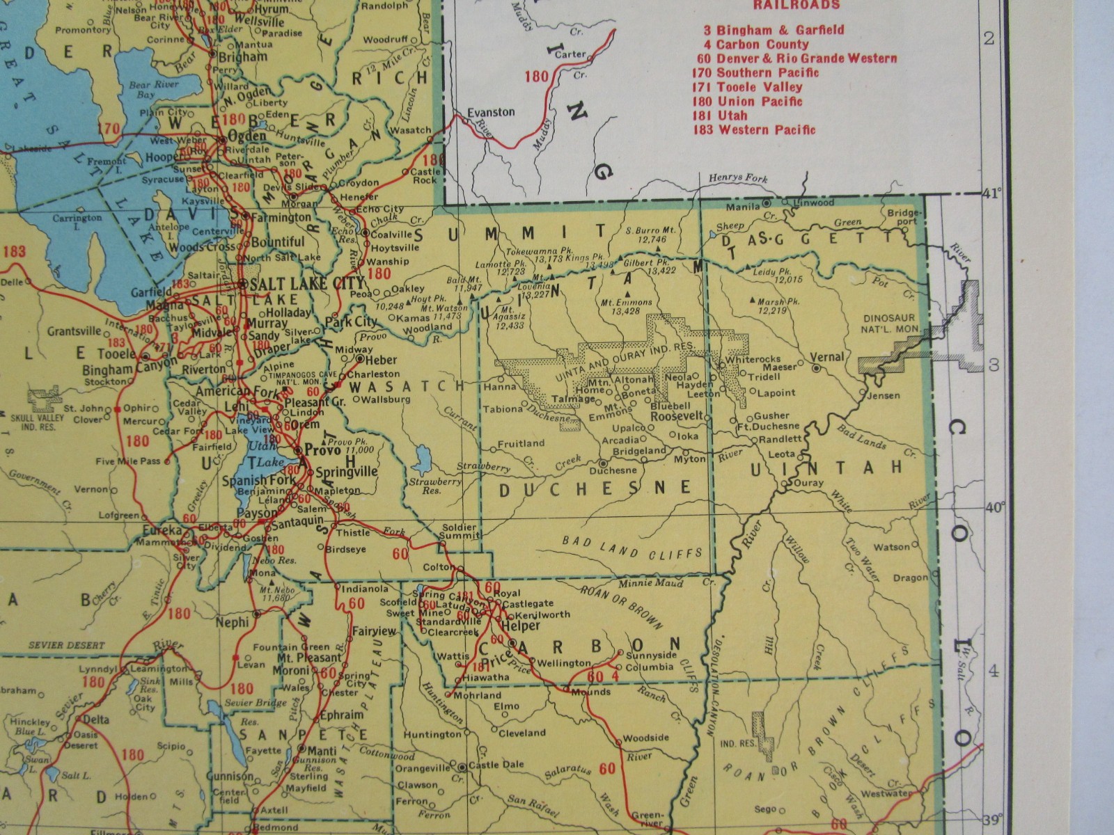 TX UT 1949 TEXAS RAILROAD Map NACOGDOCHES S’EASTRN RR or UTAH 1940s Post WWII