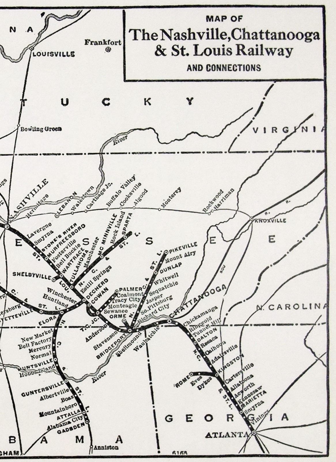 Nashville, Chattanooga & St Louis Railway – Original 1941 System Map. Vintage.
