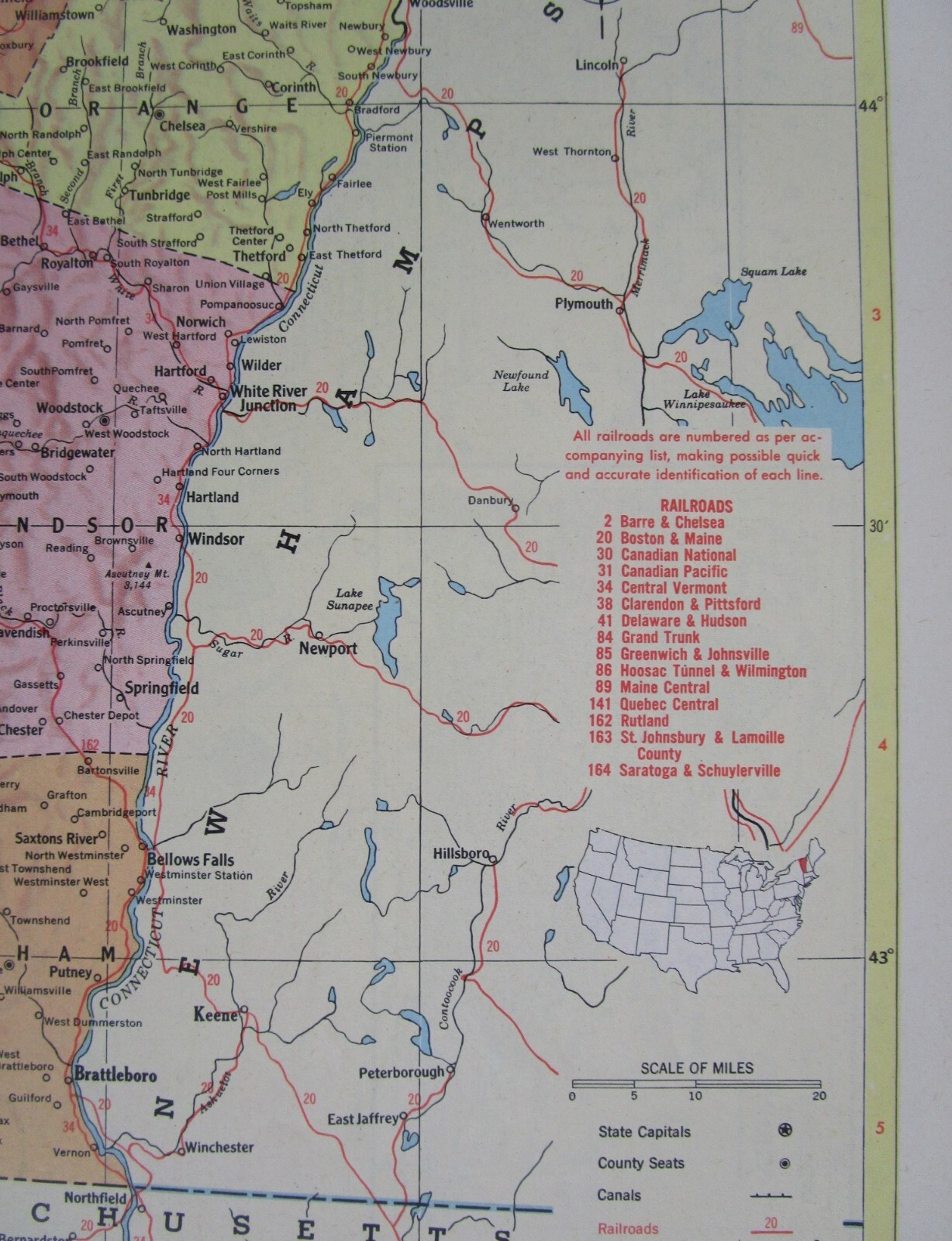 VA VT 1959 VIRGINIA RAILROAD Map B&O, C&O, WINCHESTER & WESTERN or VERMONT