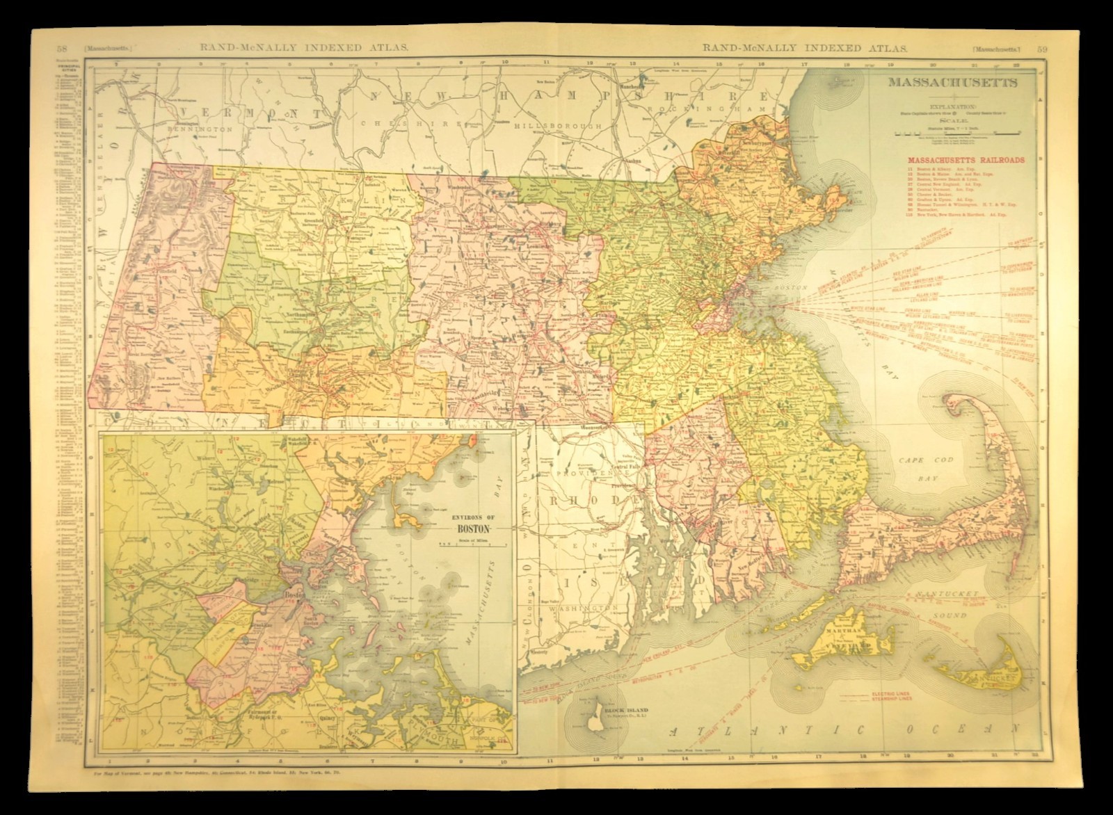 1911 Antique Map of Massachusetts Railroad Map ORIGINAL Atlas Map B&M RR DATED