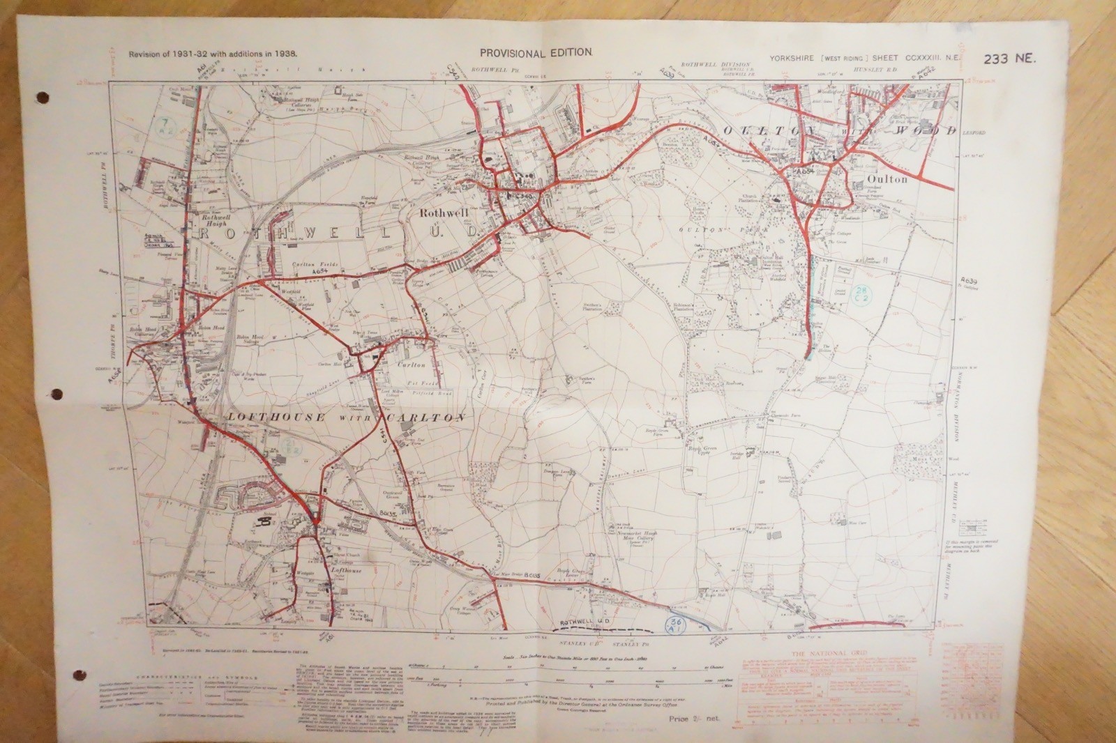 1938 Rothwell Oulton Lofthouse Yorkshire LNER Railway OS Linen Map Ref 81 **