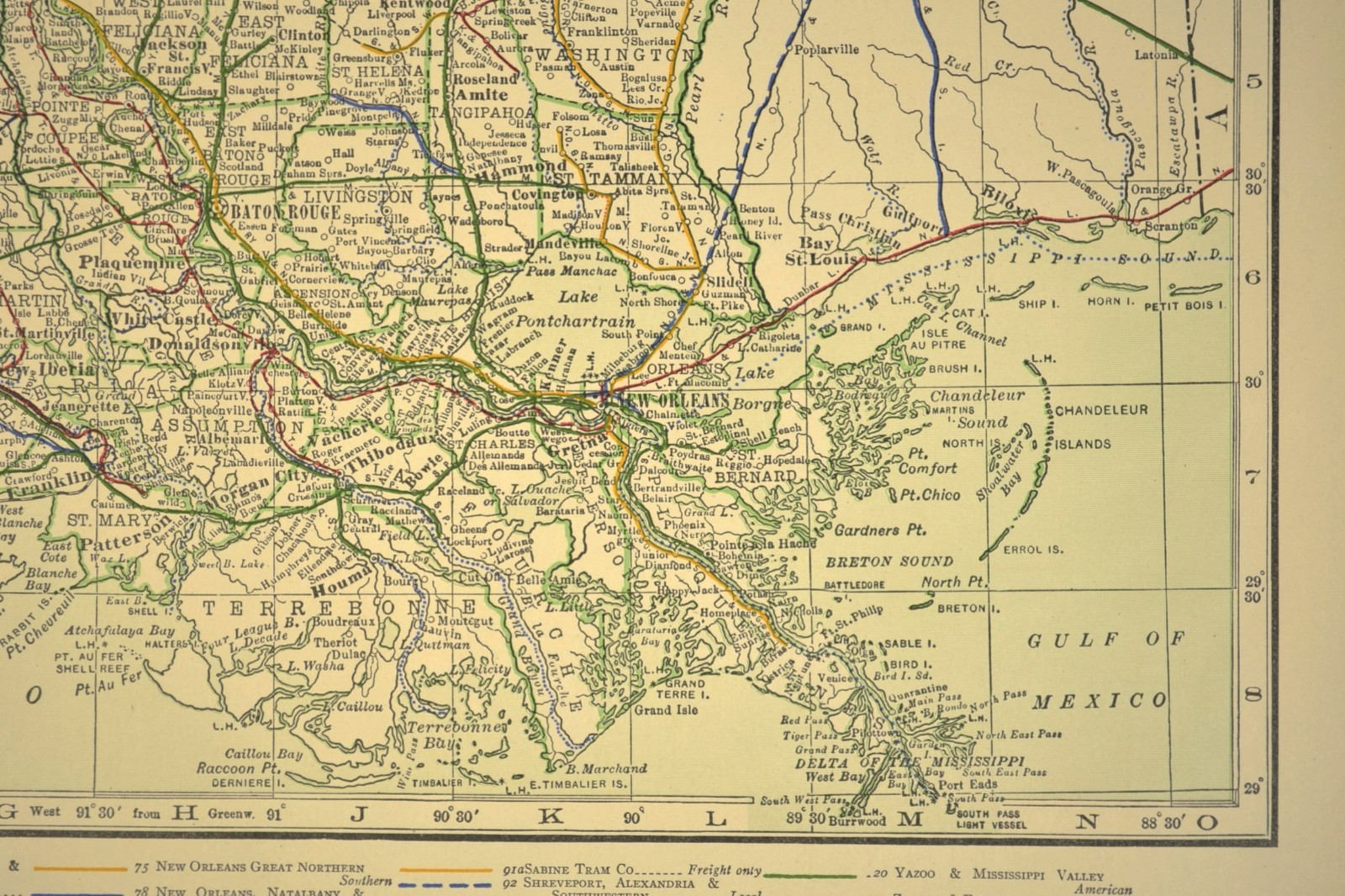 1914 Antique LOUISIANA Railroads Map ORIGINAL Atlas Map Texas & Pacific DATED