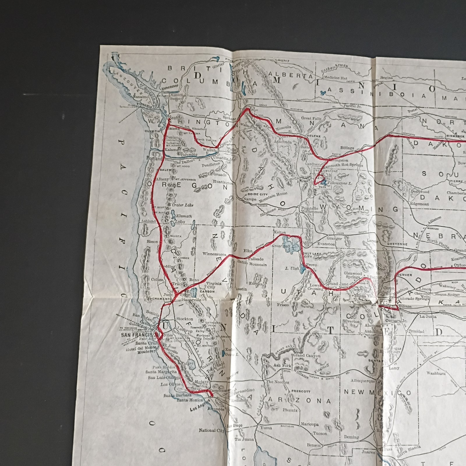 Antique 1904 PRR Pennsylvania RR Tour Map 18.5×20.5 Yellowstone & Pacific Coast