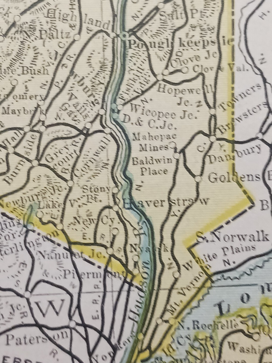 1906 Dated Train Route Map NEW YORK all Railroad Lines Junctions Towns 11″×9″