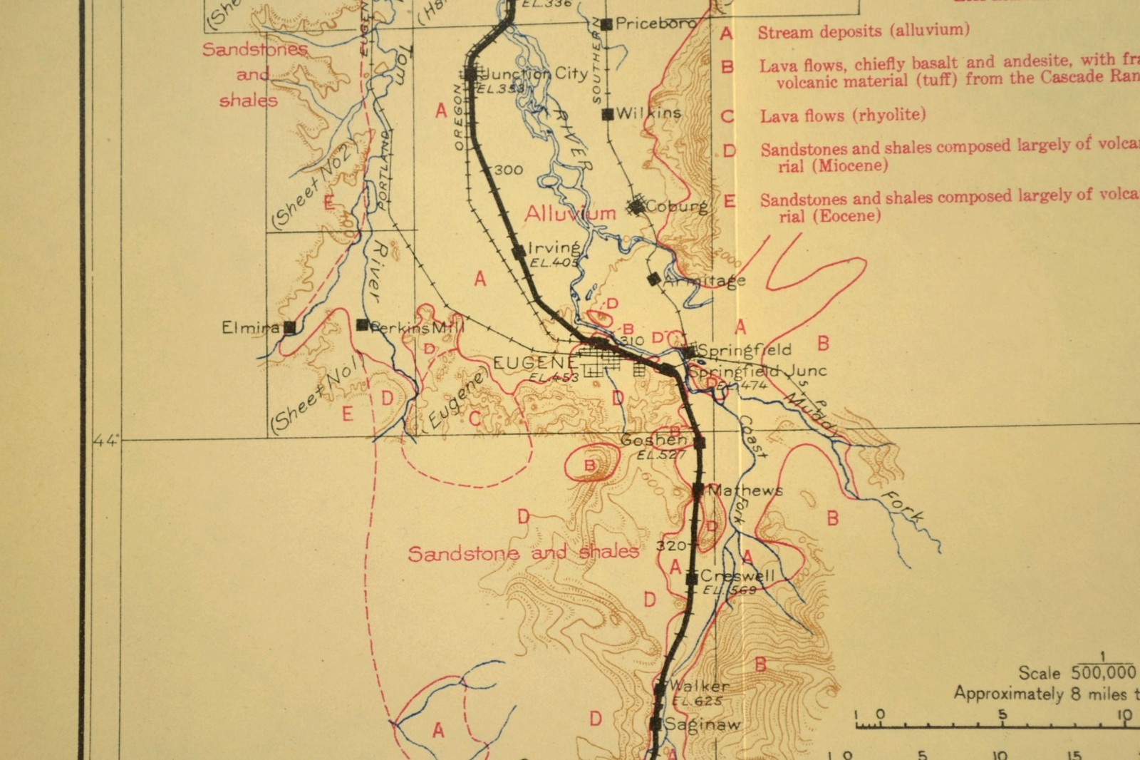 1915 Southern Pacific Railroad Map Eugene Oregon Cottage Grove OR Shasta Route