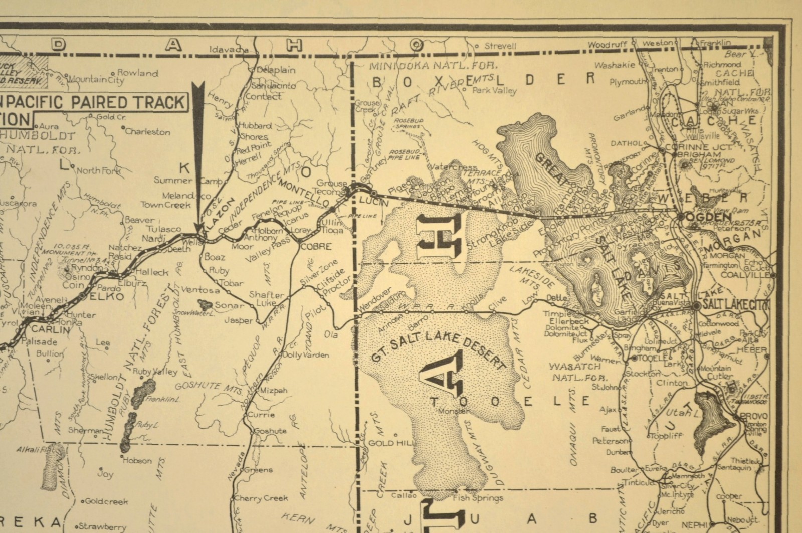 ca 1945 Southern Pacific Railroad Map Salt Lake Division Lucin Cutoff Crossing