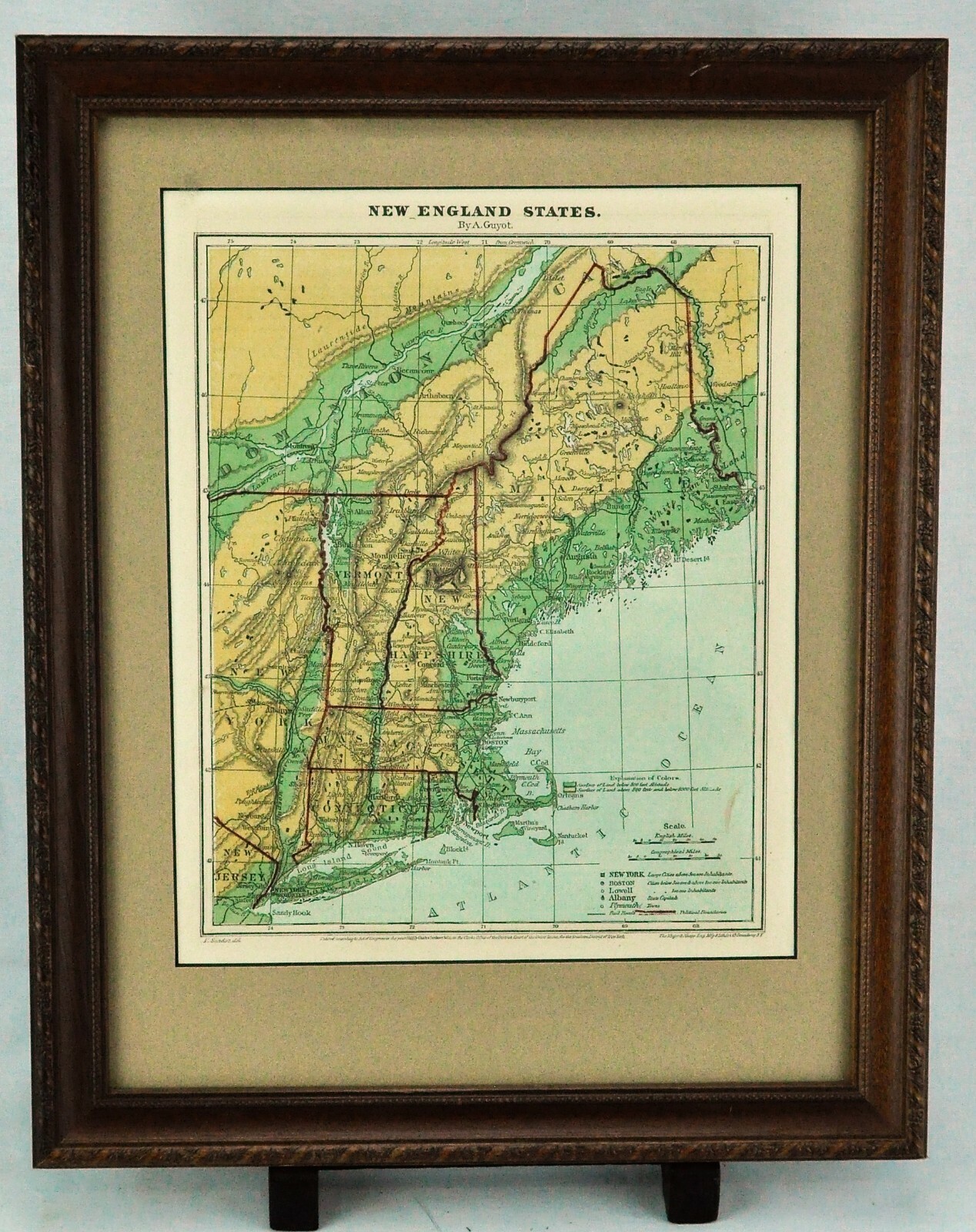 1865 Guyot Physical Map New England States 10 ¾” x 8 ¼” (BI#2100-RA/191108)