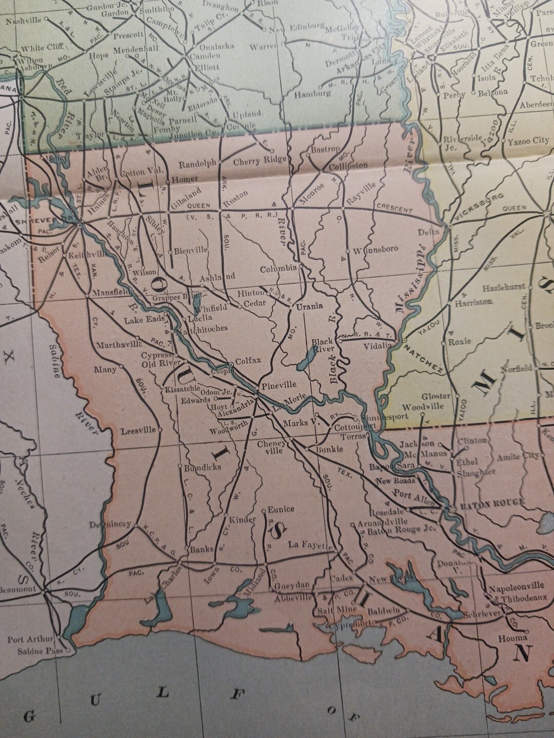 1902 Train Route Map ARKANSAS Mississippi LA all Railroad Lines Stations 11×9″