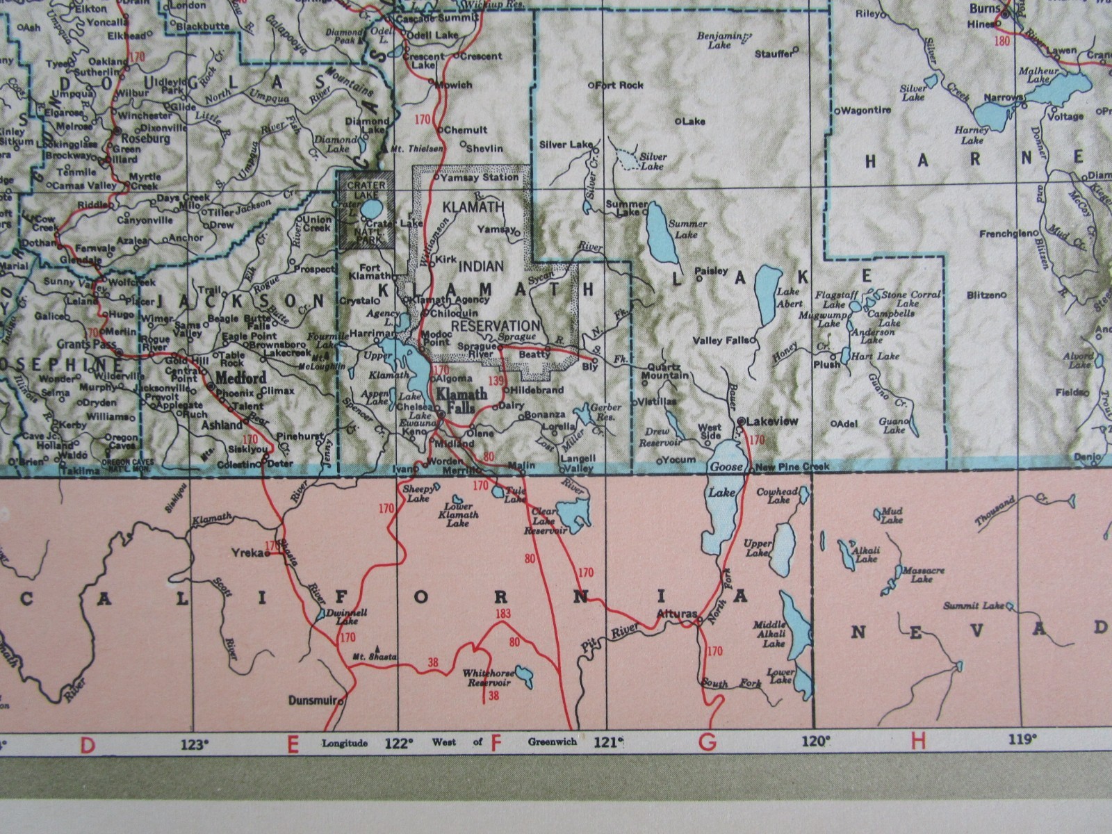 OR OK Vintage 1951 OREGON RAILROAD MAP. SUMPTER VALLEY RR or OKLAHOMA. OSAGE RR