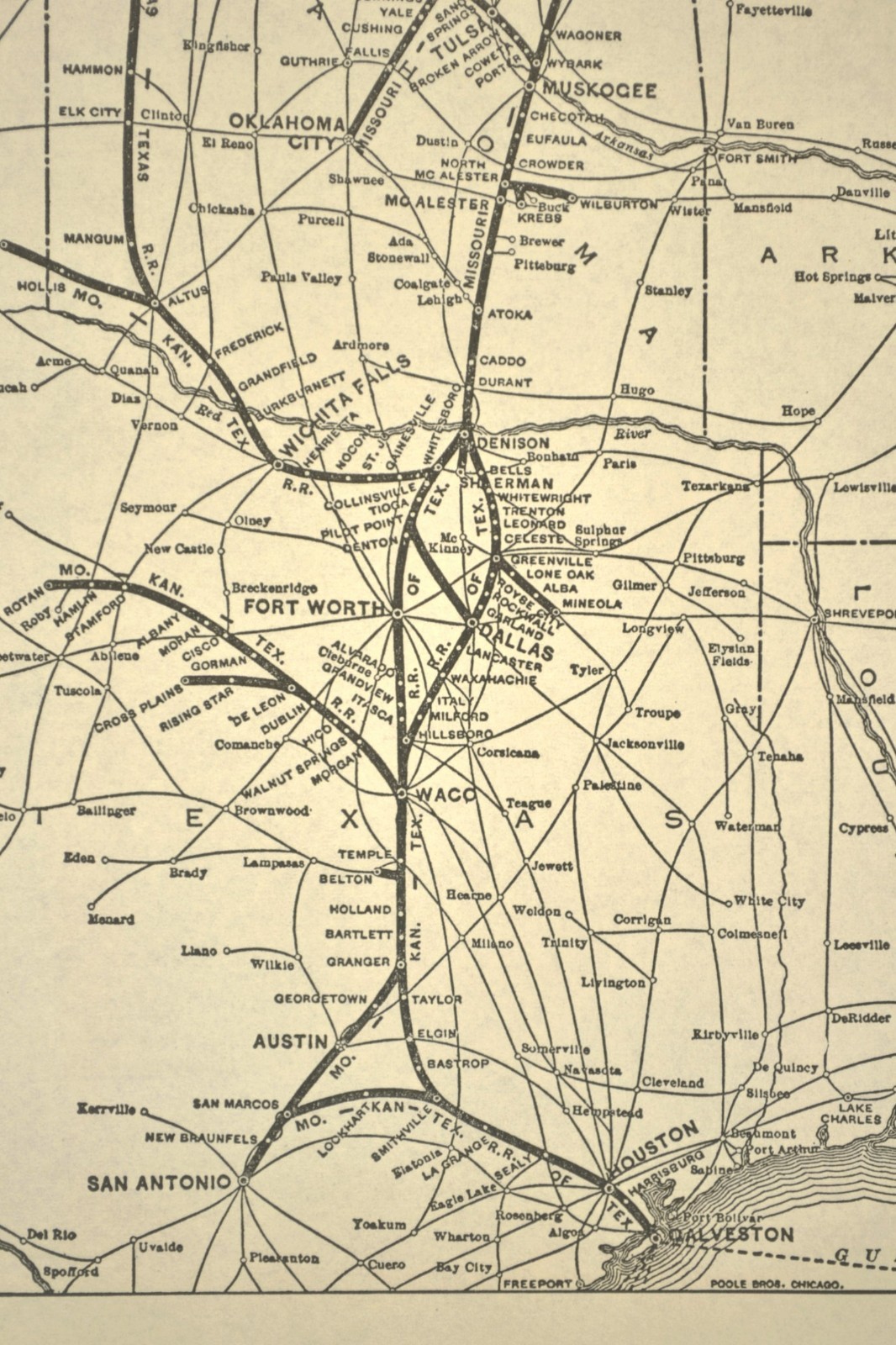 Vintage MKT Railway Map ca 1939 Antique MISSOURI KANSAS TEXAS Railroad Lines Map