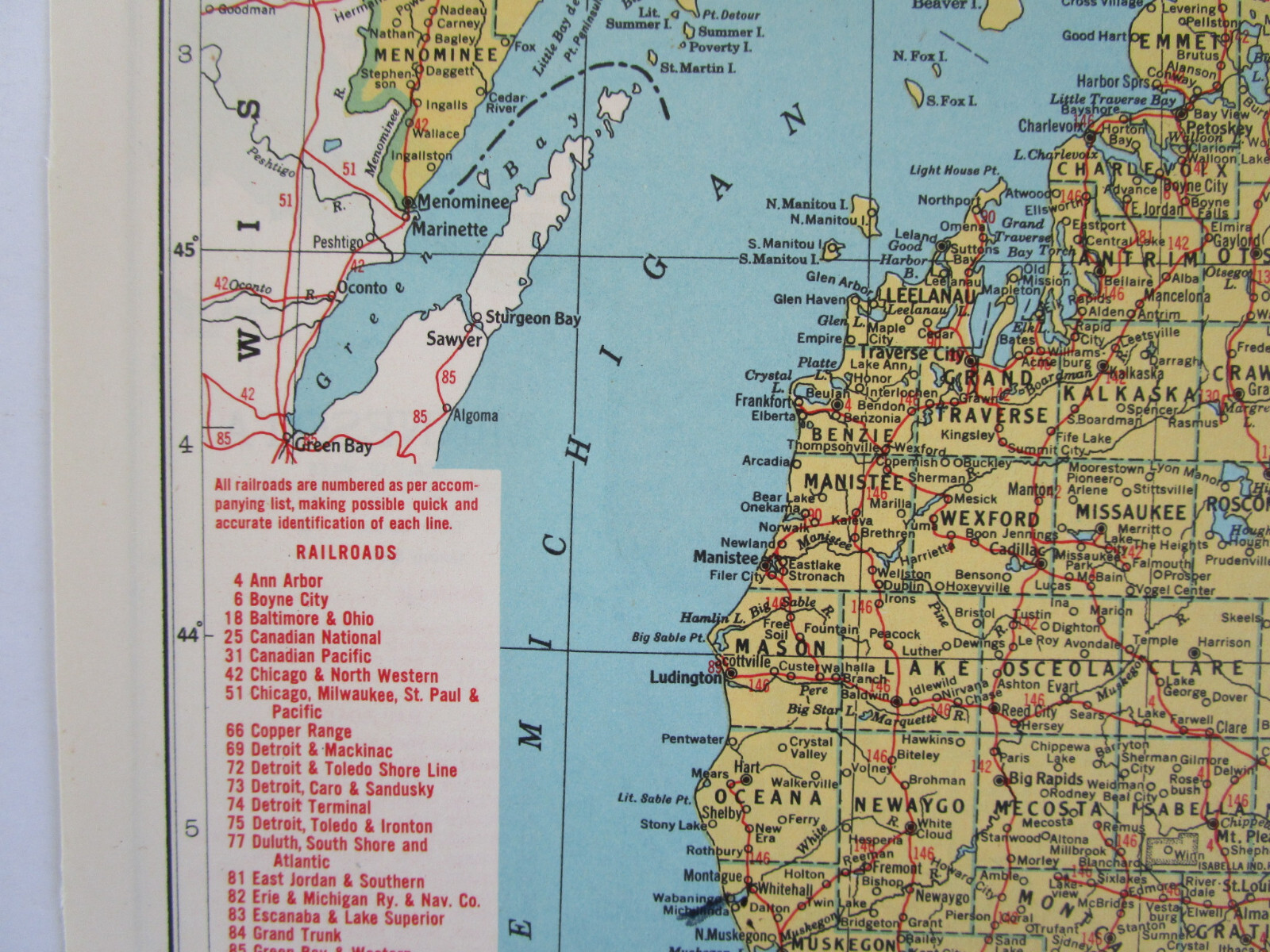 MN MI 1948 MINNESOTA RAILROAD Map. DULUTH & NORTHEASTERN RR ~or~ MICHIGAN