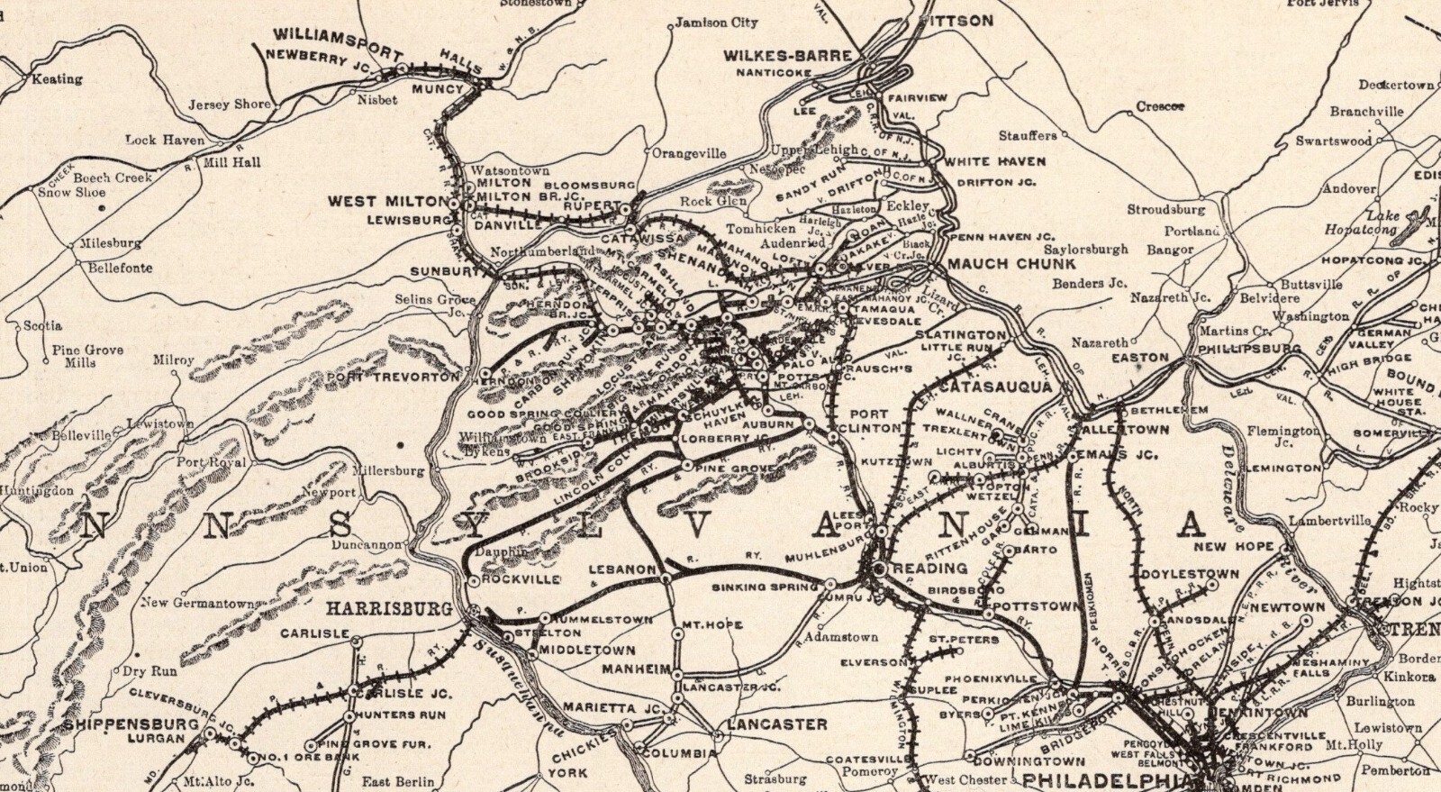 1923 Antique Reading Railroad Map Vintage Reading Lines Railway Map 602