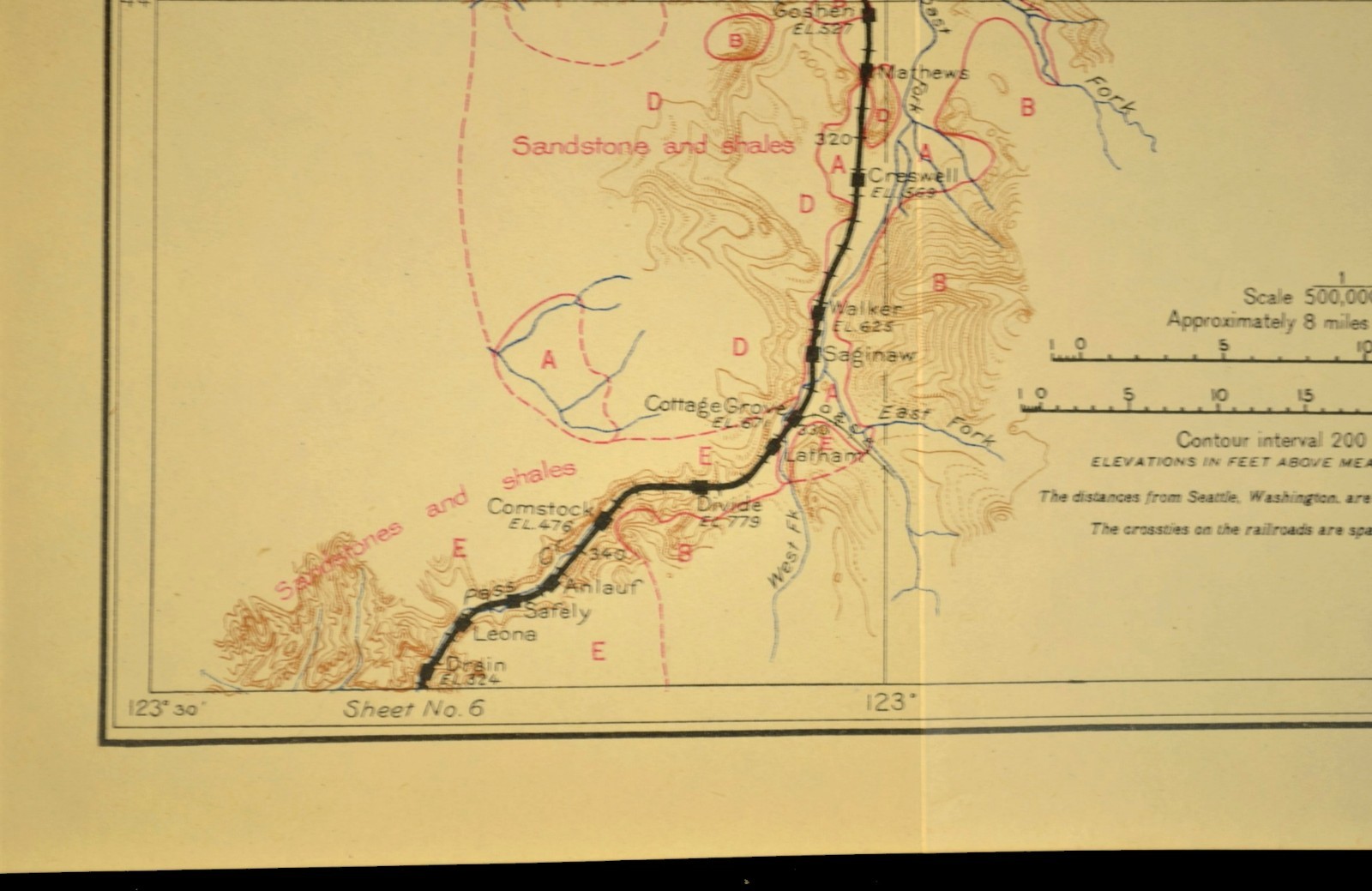 1915 Southern Pacific Railroad Map Eugene Oregon Cottage Grove OR Shasta Route