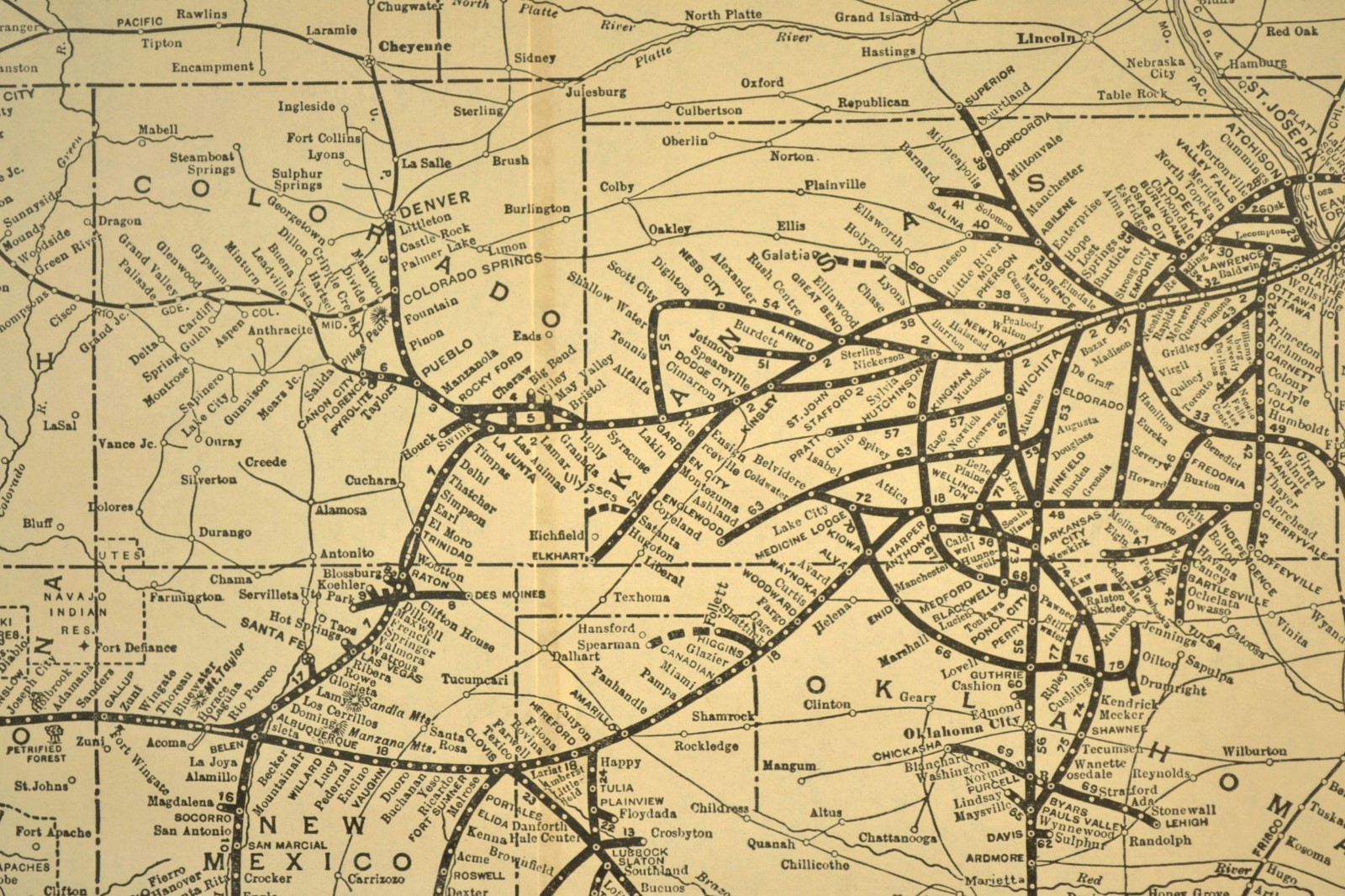 ca 1915 Santa Fe Railroad Map Original Double Track Kansas City San Francisco