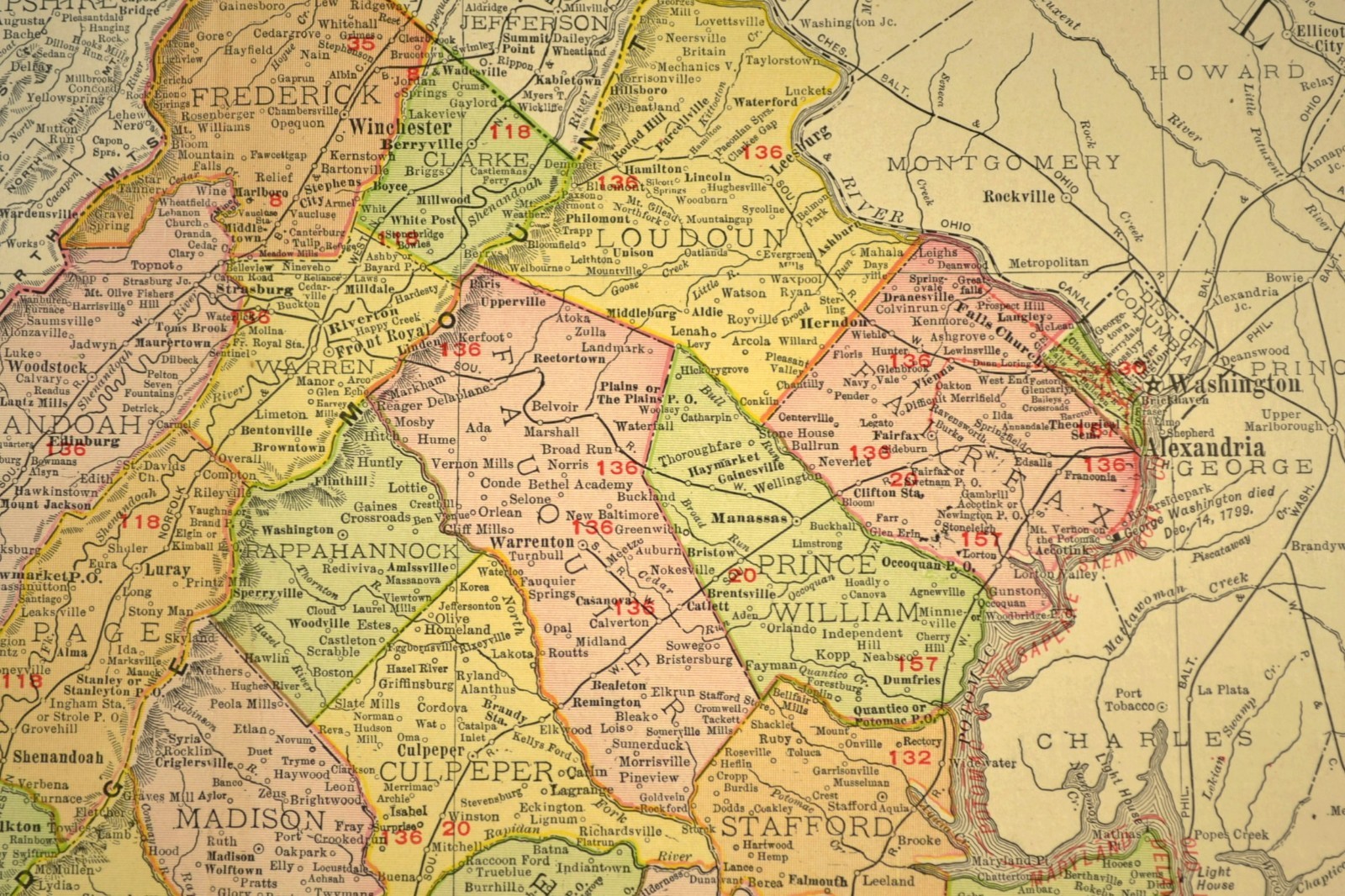 1911 Antique Virginia Railroad Map ORIGINAL Atlas Southern Railway C&O RR DATED