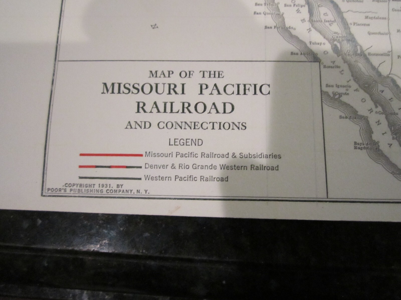 1931 MAP OF THE MISSOURI PACIFIC RAILROAD – 17″ X 11″ – HEAVY STOCK PAPER