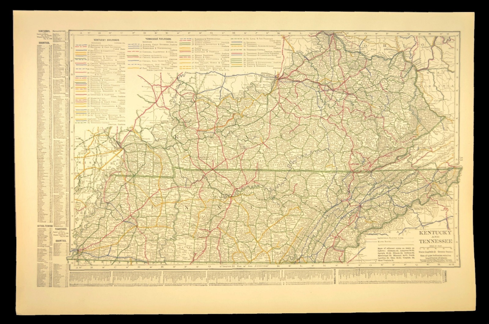 1914 Antique Map of KENTUCKY Railroads Map TENNESSEE ORIGINAL Atlas Map DATED