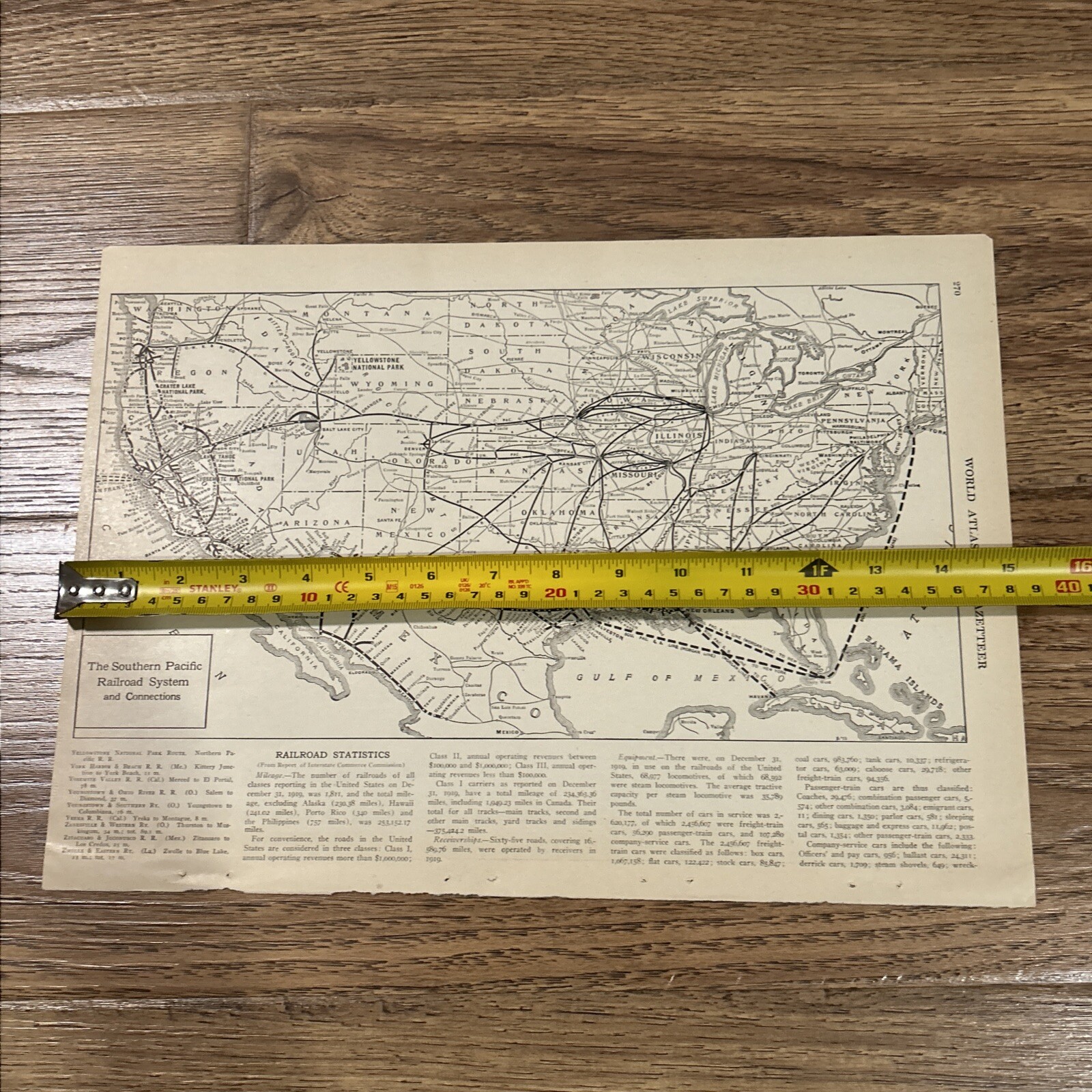 Antique 1922 Map Of The Southern Pacific Railroad System 15”x11”
