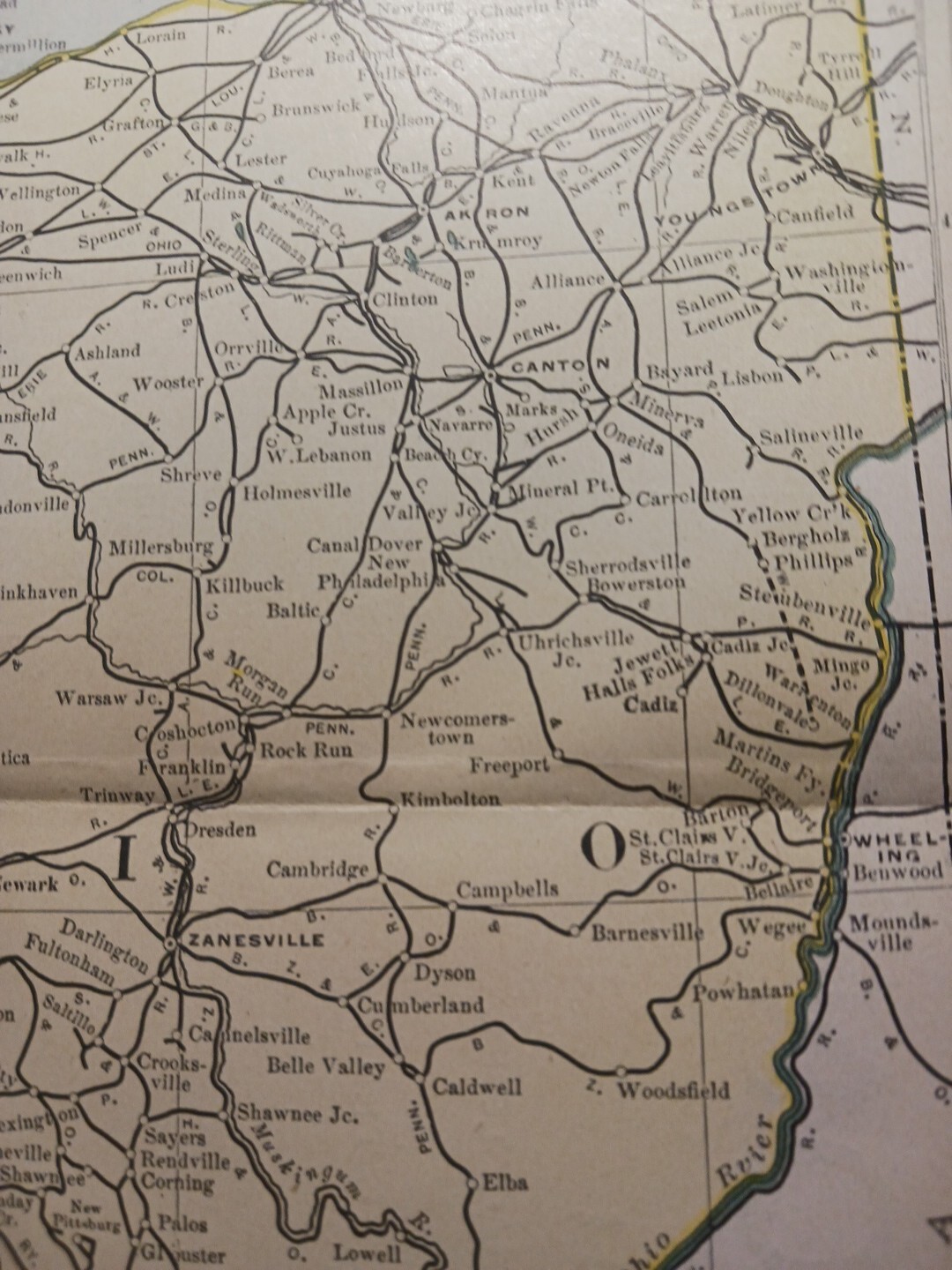1902 Train Route Map OHIO All Railroad Lines Stations Towns 11×9″ Dated ORIGINAL
