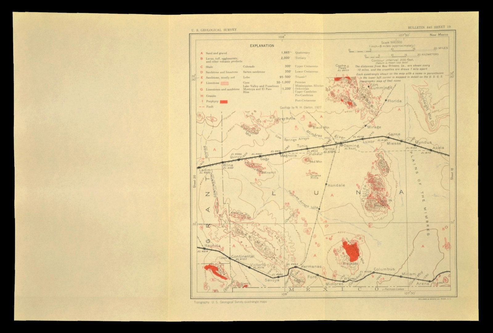 Southern Pacific Railroad Map Deming New Mexico Fort Cummings Florida Mountains