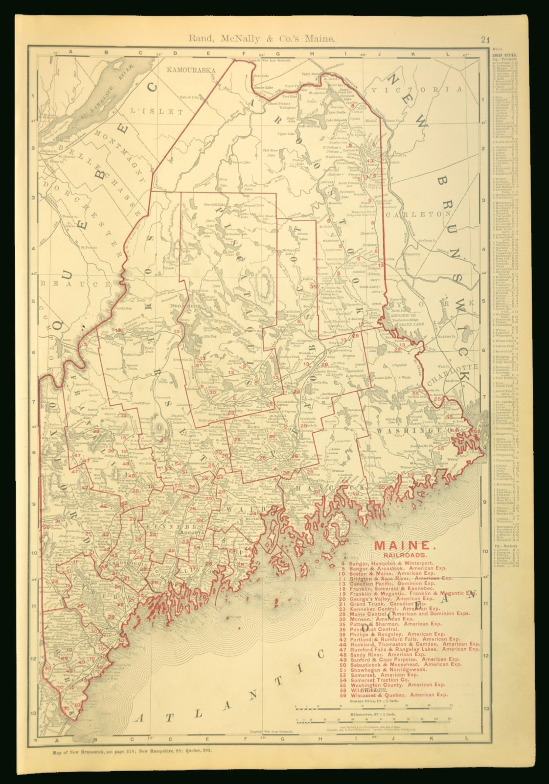 1901 Antique Maine Railroad Map Large Maine Central RR BAR CN RR Atlas Map DATED