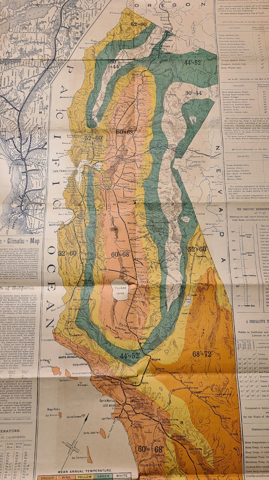 SOUTHERN PACIFIC CO. CLIMATIC MAP CALIFORNIA 1888 SUNSET ROUTE VINTAGE RAILROAD