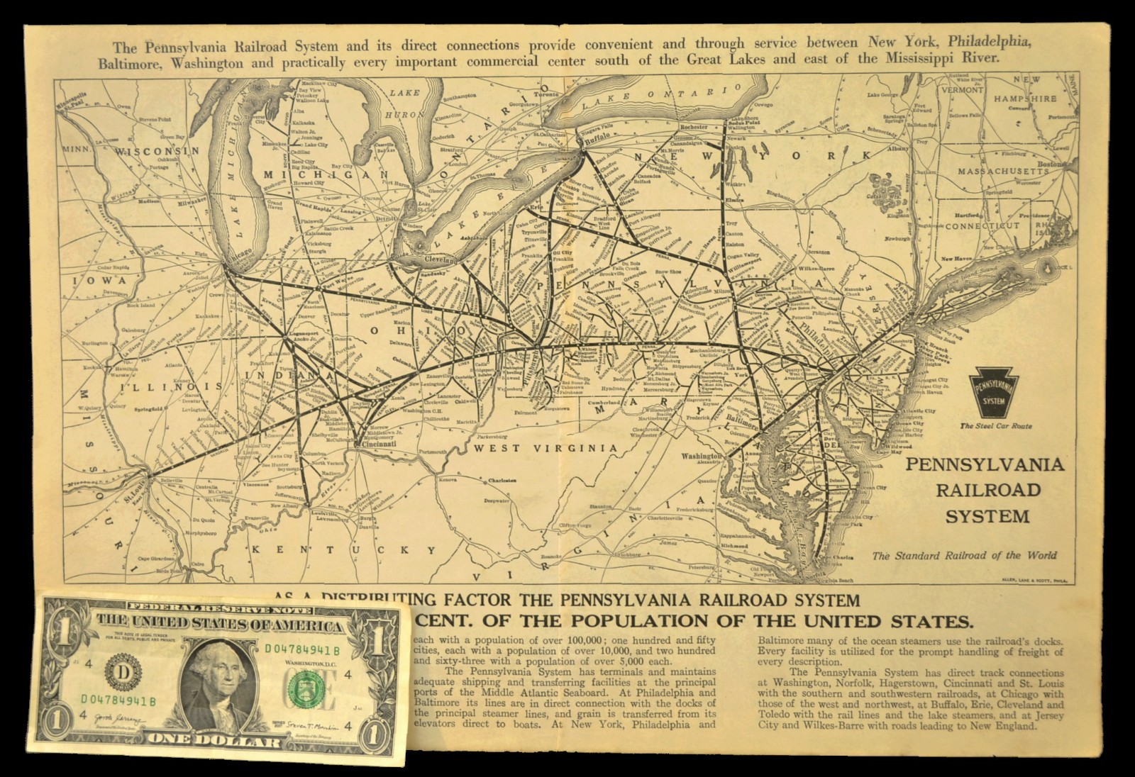 Vintage Pennsylvania Railroad Map PRR Railway System Old Original Antique