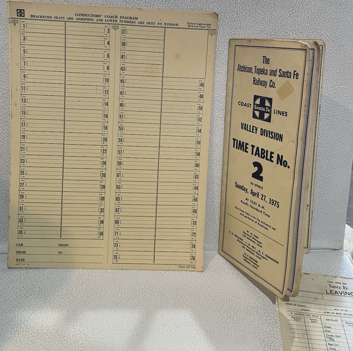 SANTA FE RAILWAY Vintage Lot of Memorabilia ~ Time Table, 1975 Time Table, More