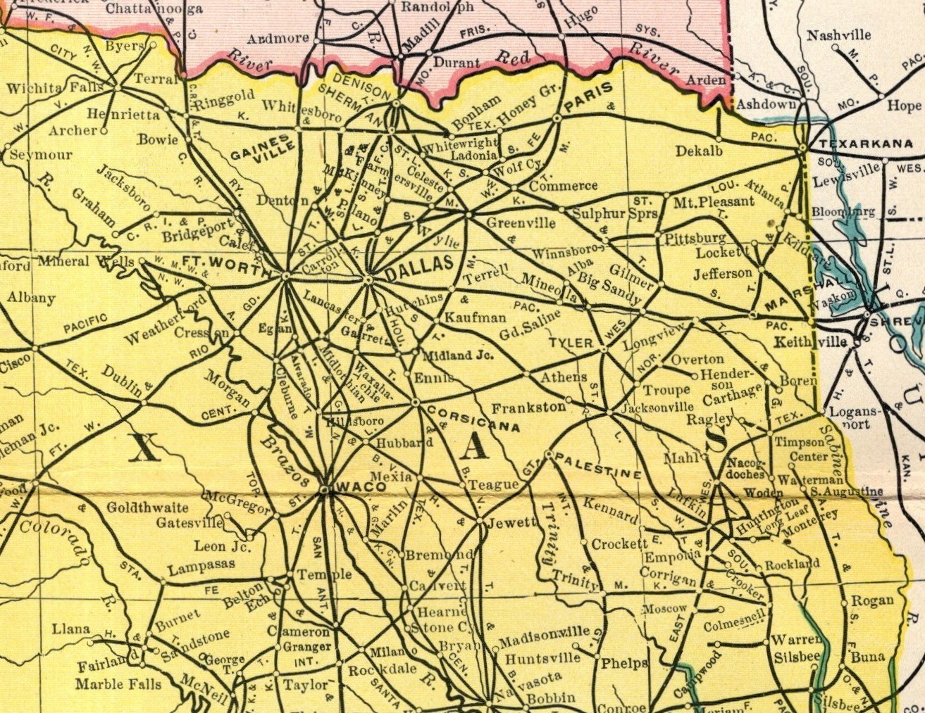 1908 Antique Texas Indian Territory and Oklahoma Railroad Map 2728