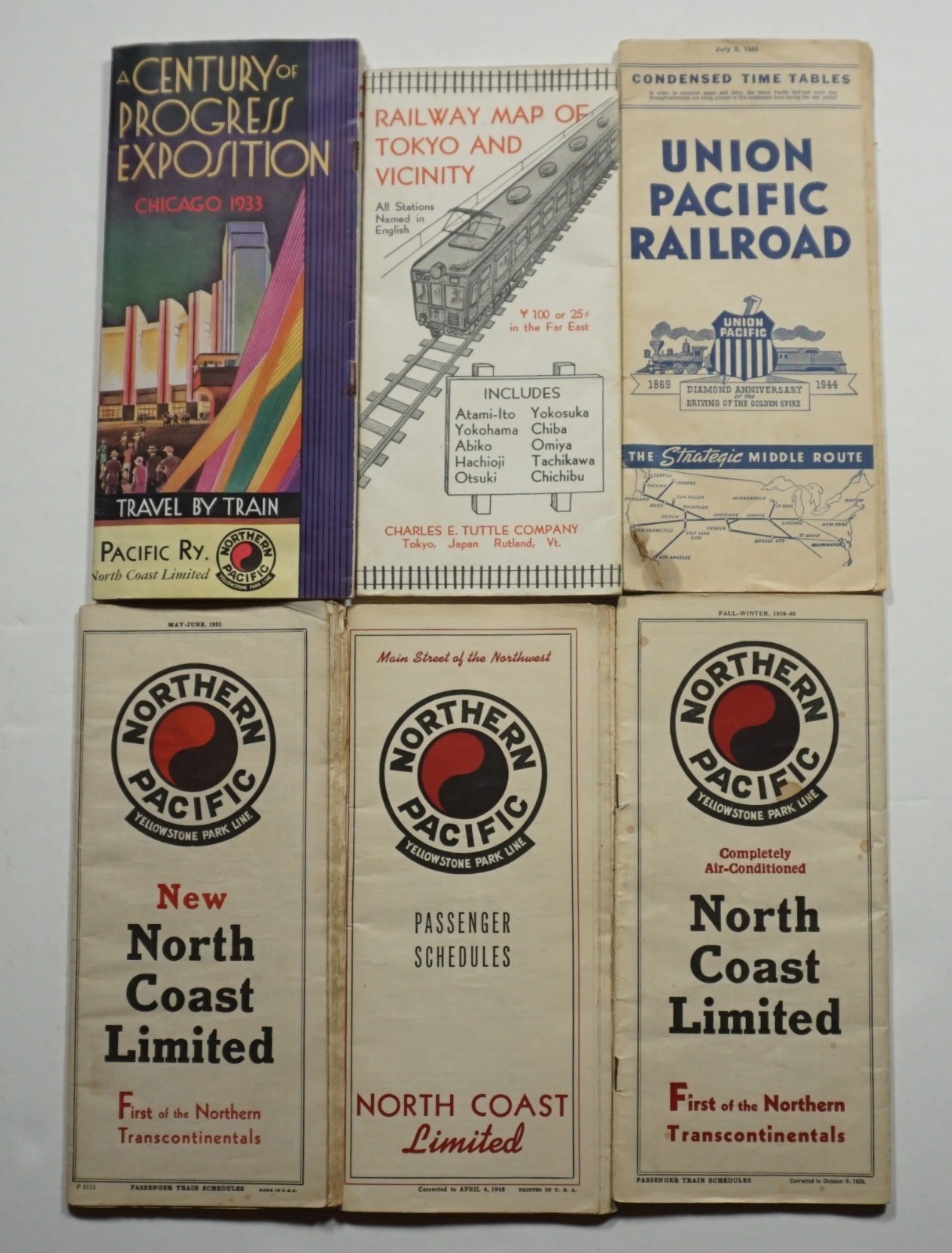Lot of 6 Railway Maps & Schedules Railroad Trains Northern Pacific Tokyo Union