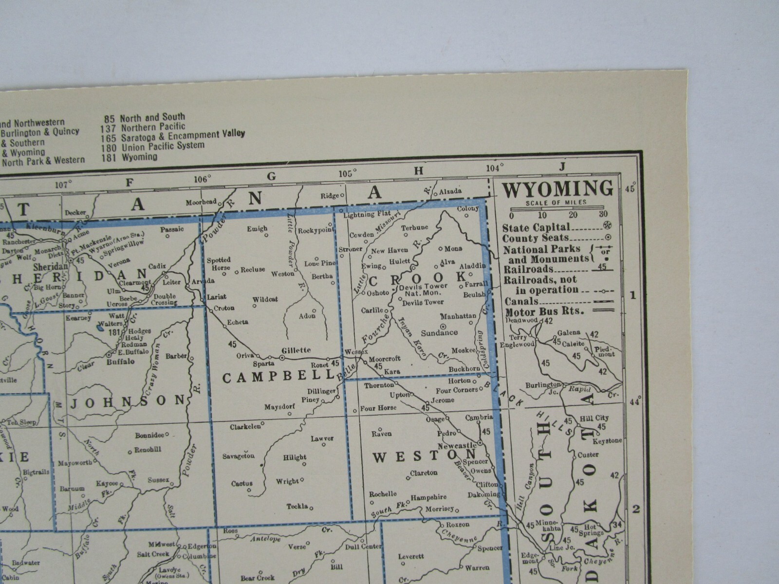 WY 1931 WYOMING RAILROAD Map. LARAMIE, NORTH PARK & WESTERN RR
