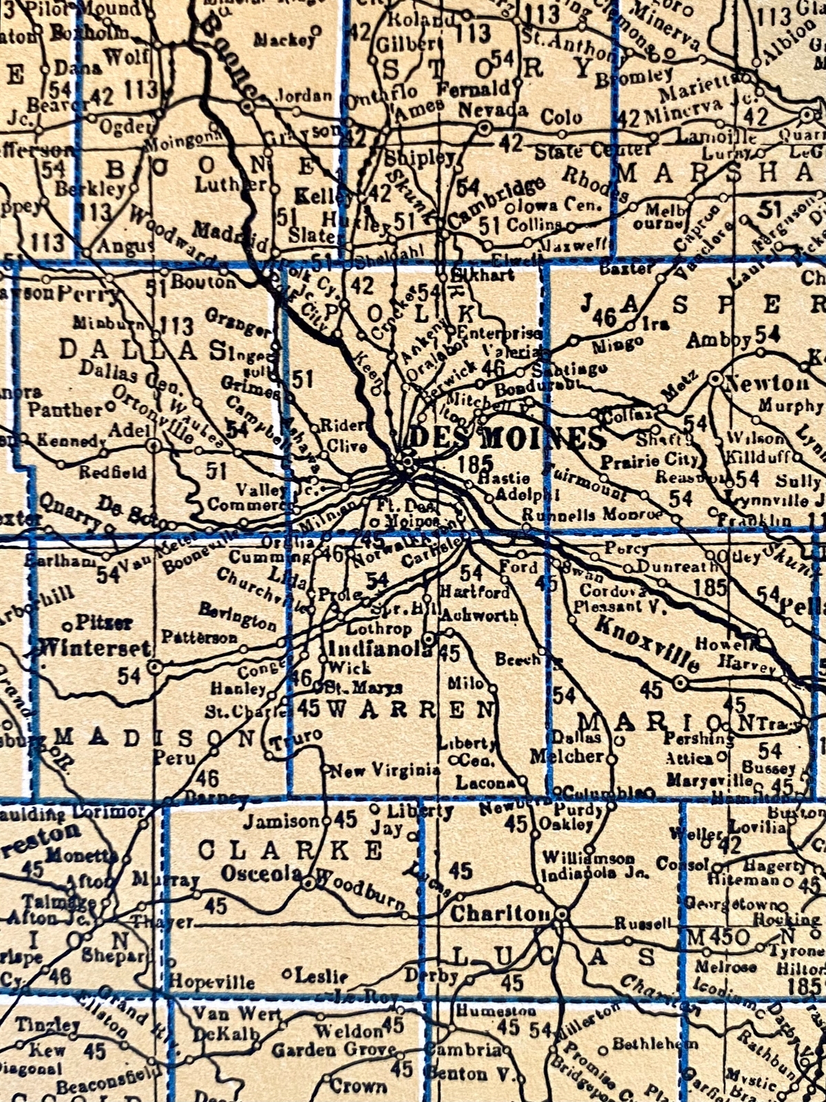 INDIANA & IOWA Original c 1935 County & Railroad Maps. Hammond & Co. 9×12″ VG-F