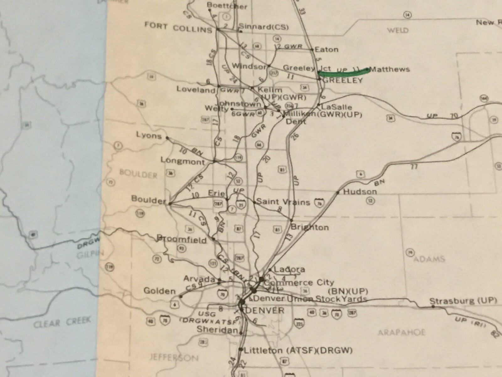 Vintage 1975 Colorado Transportation Map●Federal Railroad Administration●11″x17″