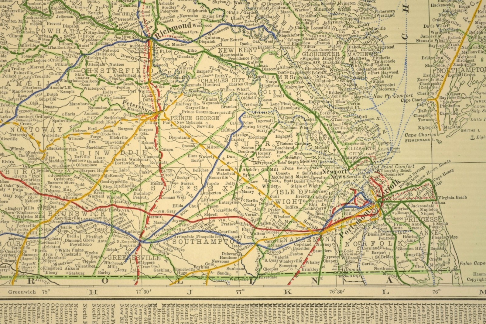 1914 Antique Map of VIRGINIA Railroads Map ORIGINAL Atlas Map VGN Ry DATED
