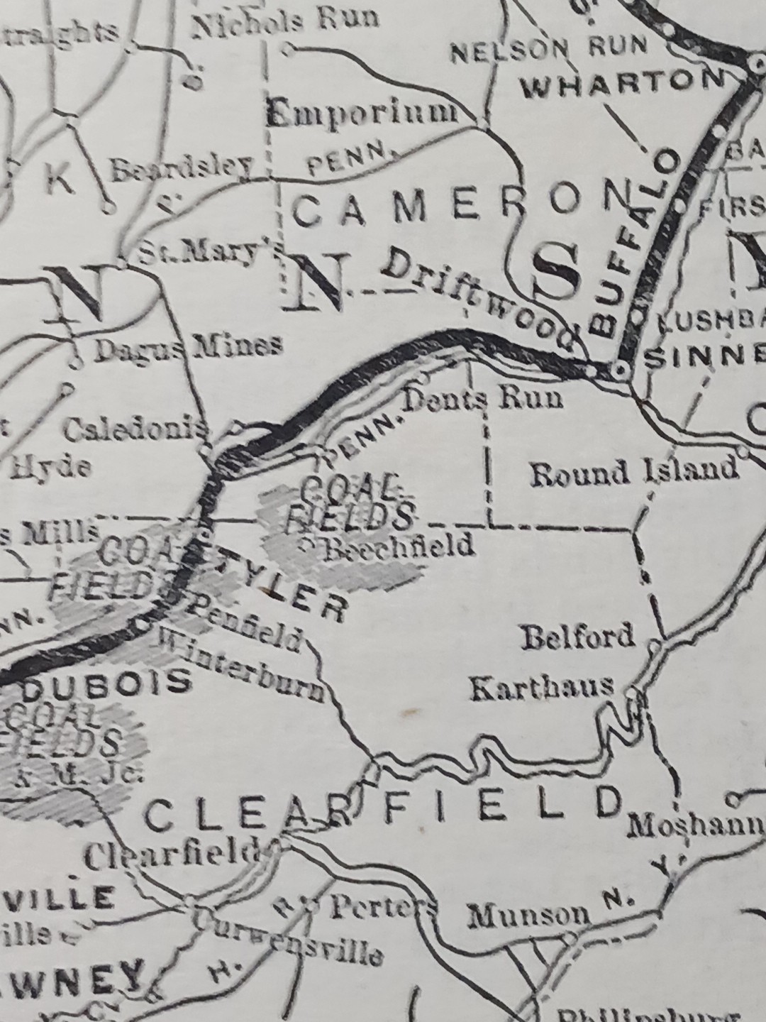 ~1904 BUFFALO & SUSQUEHANNA RAILROAD Vintage Detail Railway Map + Report Coal RR