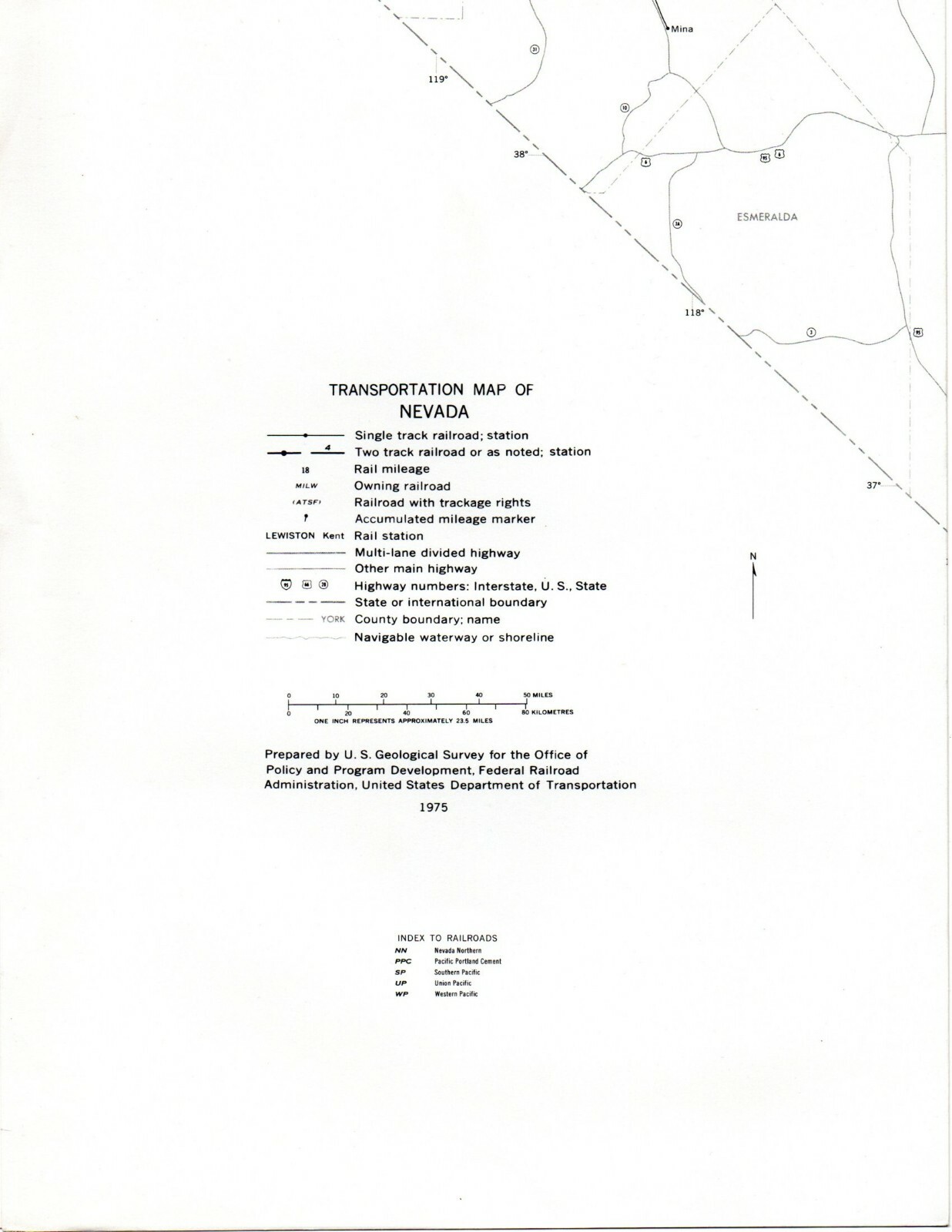 Vintage 1975 Nevada Transportation Map●Federal Railroad Administration●11″x17″