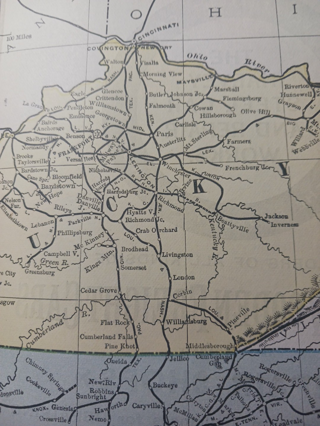 1892 Antique RAILROAD MAP Kentucky & Tennessee all Train Route Lines Mark 9×11″